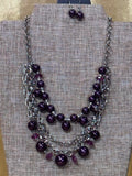 Paparazzi "Rockin' Rockette" Purple Pearl & Silver Multi-Strand Statement Necklace Set