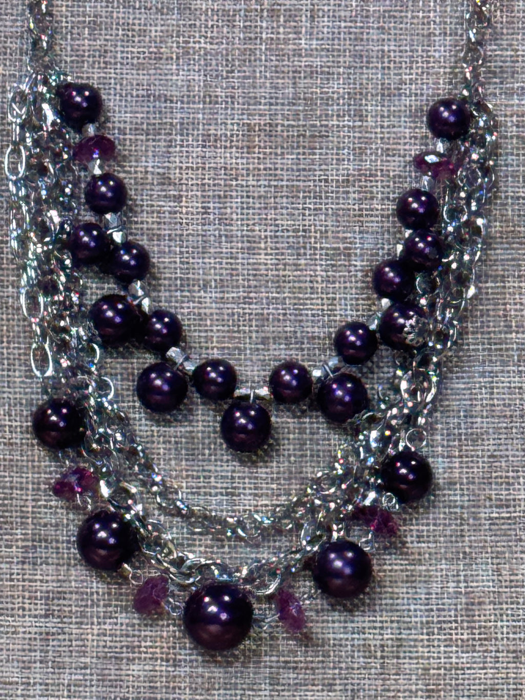 Paparazzi "Rockin' Rockette" Purple Pearl & Silver Multi-Strand Statement Necklace Set