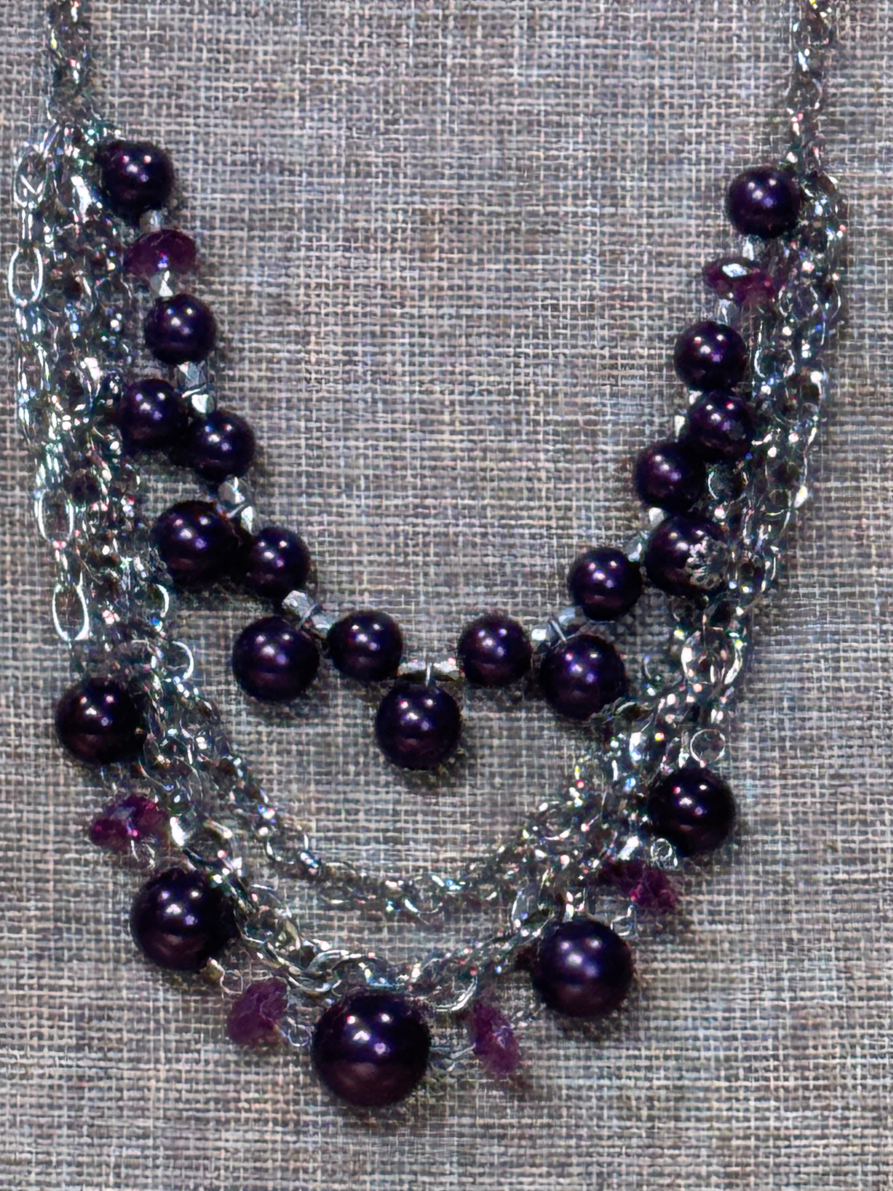 Paparazzi "Rockin' Rockette" Purple Pearl & Silver Multi-Strand Statement Necklace Set