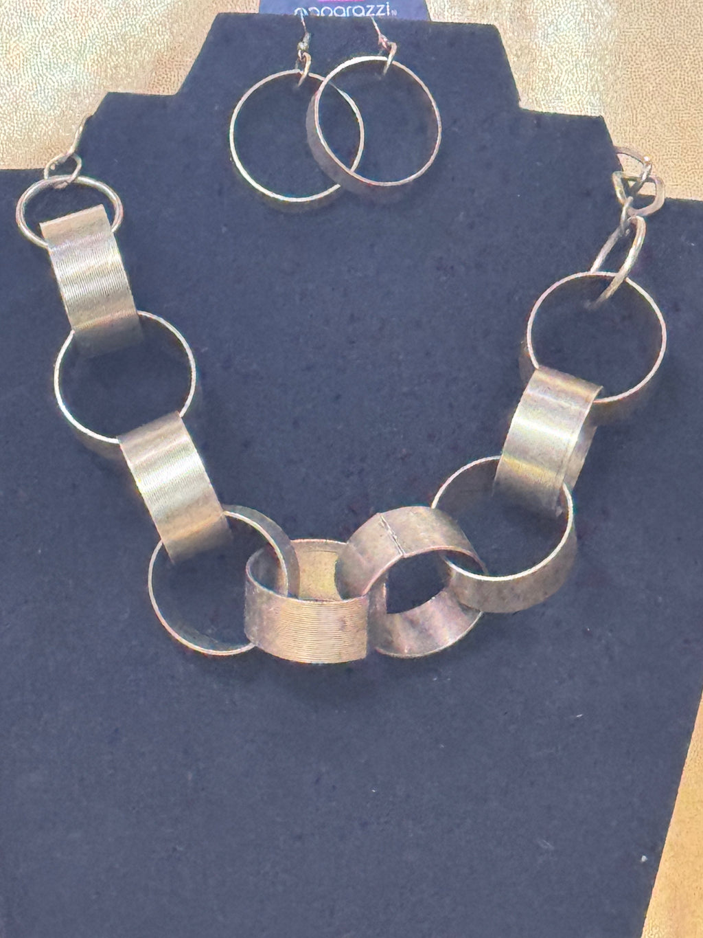 Paparazzi "Big Hit" Brass Oversized Interlocking Hoop Statement Necklace & Earring Set
