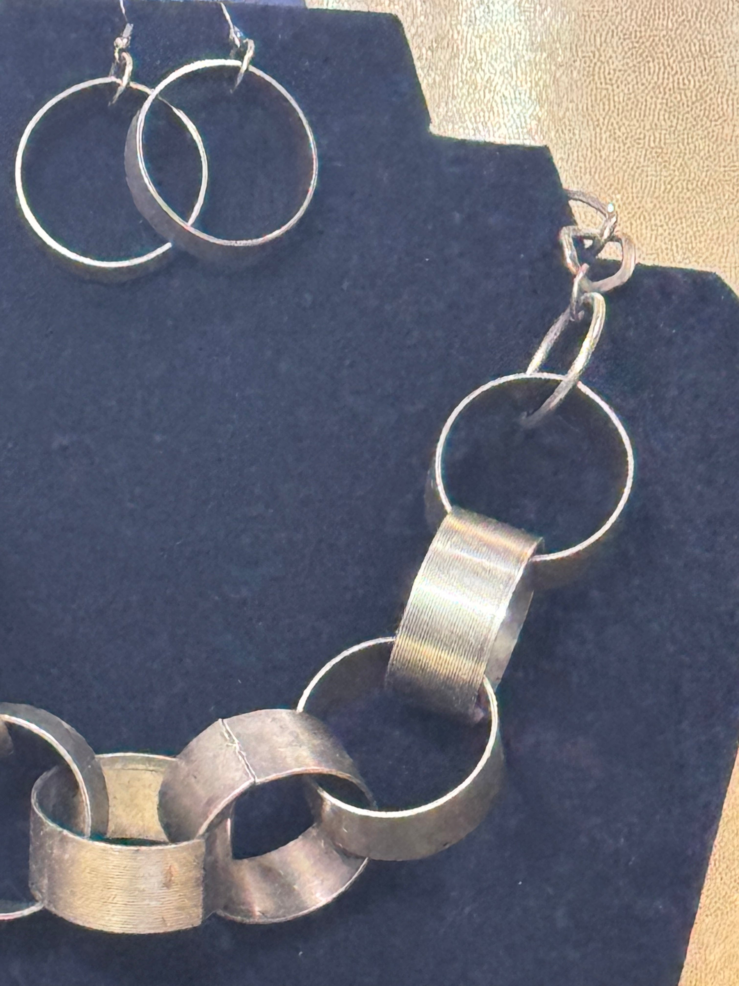 Paparazzi "Big Hit" Brass Oversized Interlocking Hoop Statement Necklace & Earring Set
