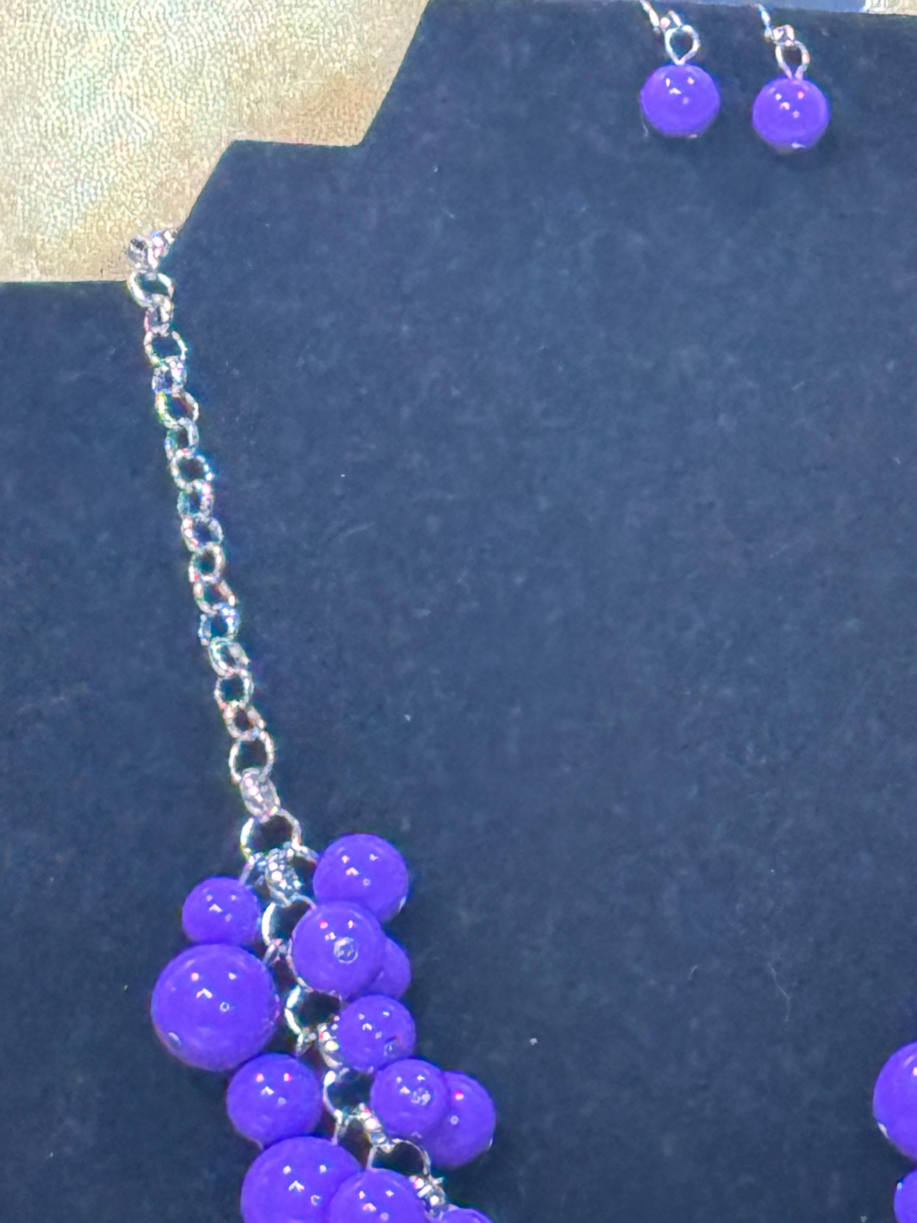 Paparazzi "Walk This Broadway" Bold Purple Bubble Bead & Shimmery Silver Necklace and Earring Set