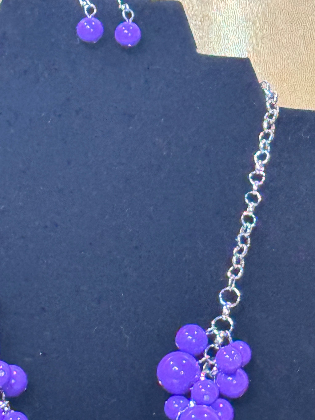 Paparazzi "Walk This Broadway" Bold Purple Bubble Bead & Shimmery Silver Necklace and Earring Set