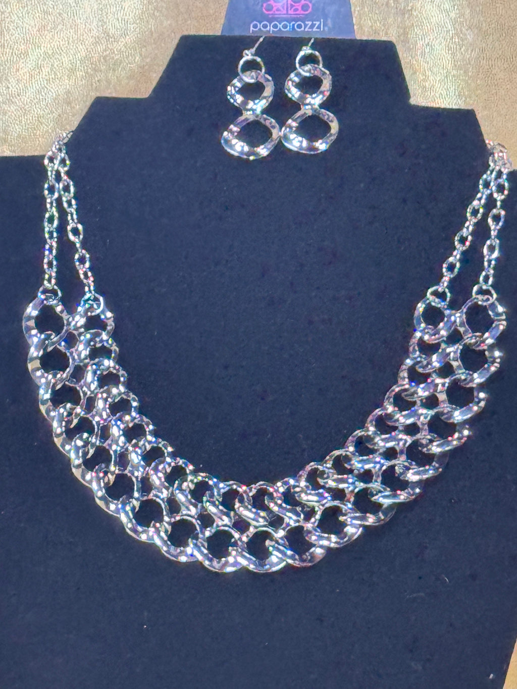 Paparazzi "Street Meet & Greet" Silver Linked Bib Necklace & Earring Set