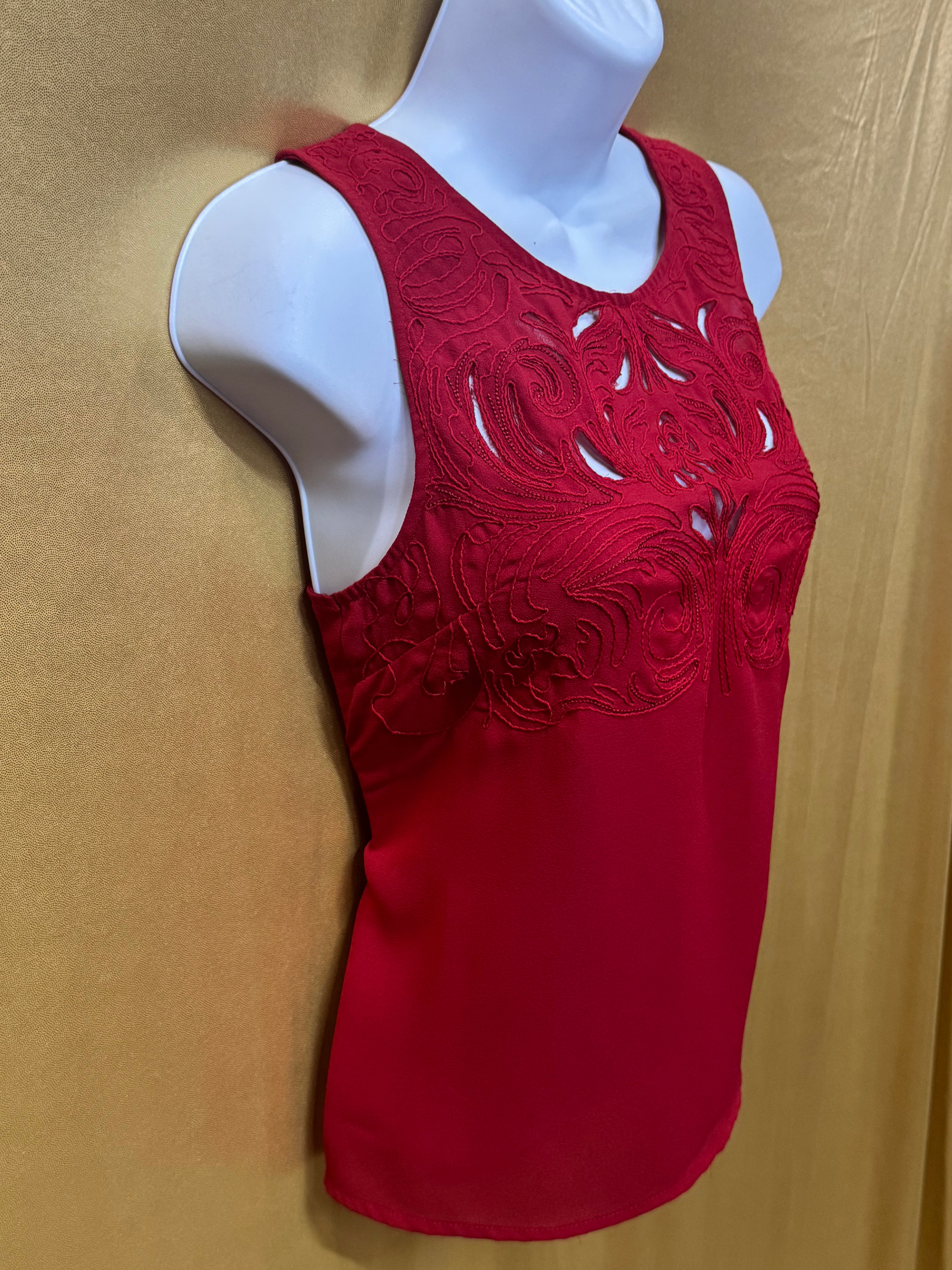 Pins & Needles Red Embroidered Cutout Tank Top – Size XS