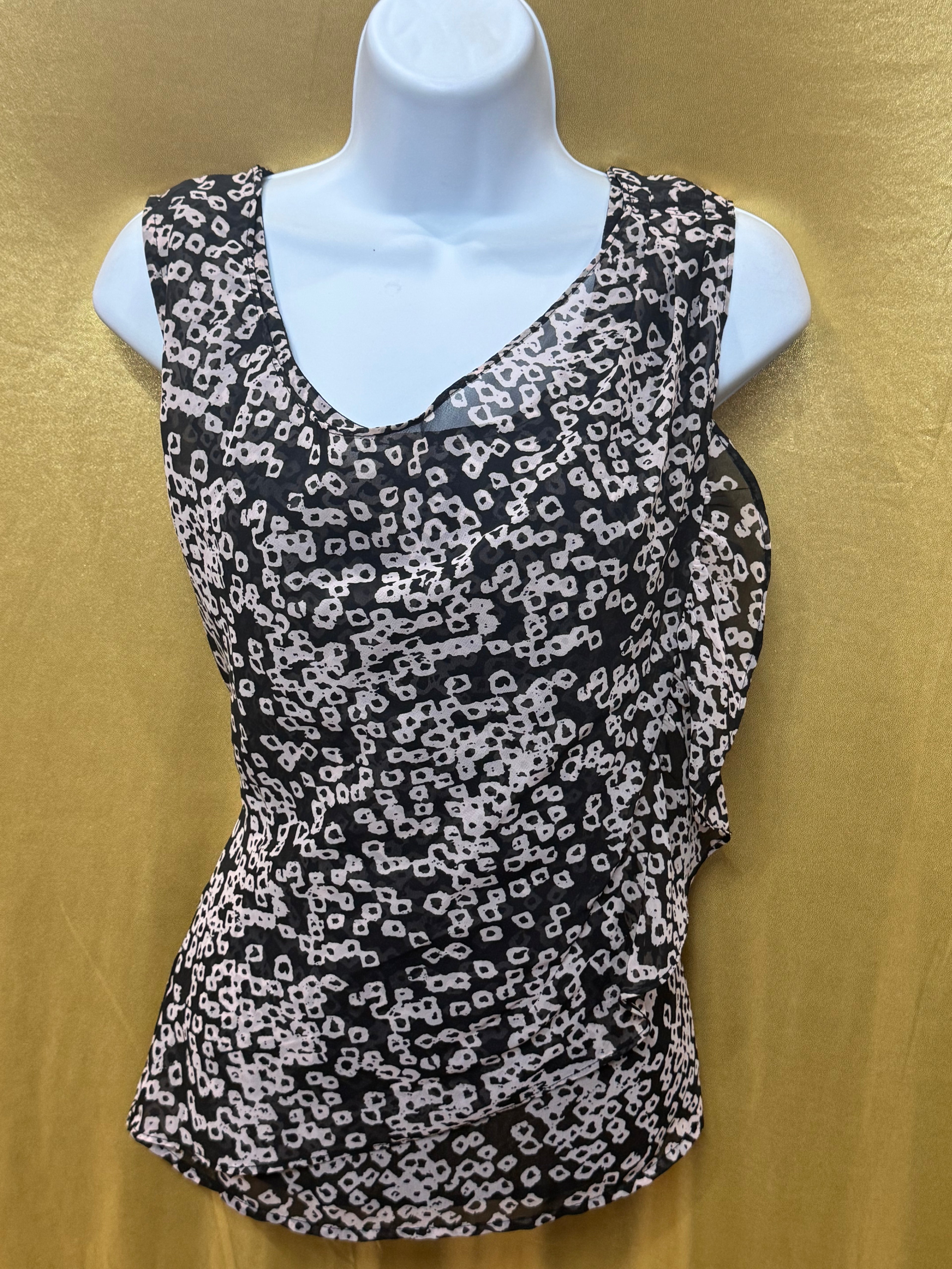 GAP Geometric Print Sleeveless Drape Neck Ruffle Blouse - Size XS
