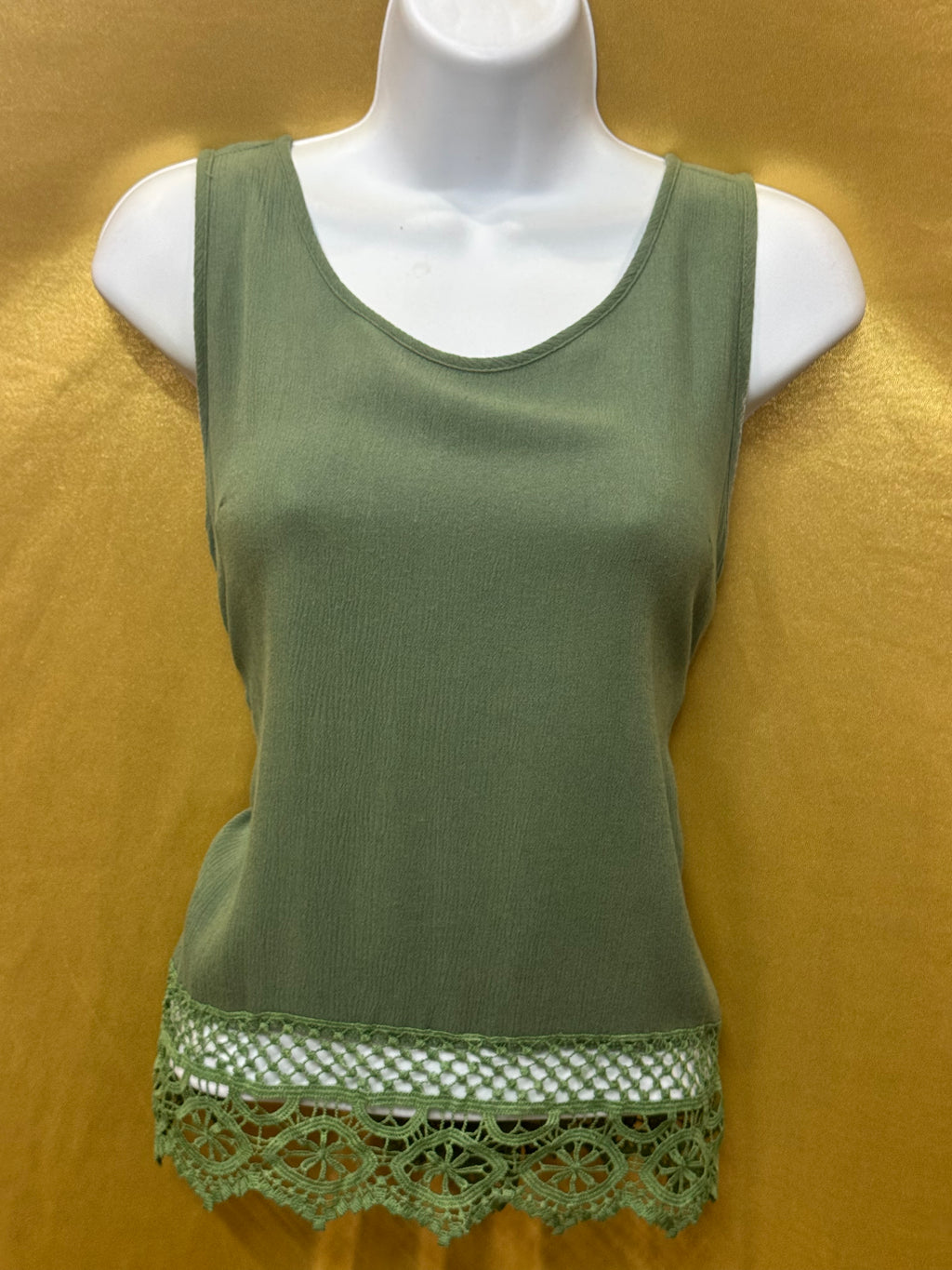 Alya Olive Green Crochet-Hem Tank Top (Size XS)