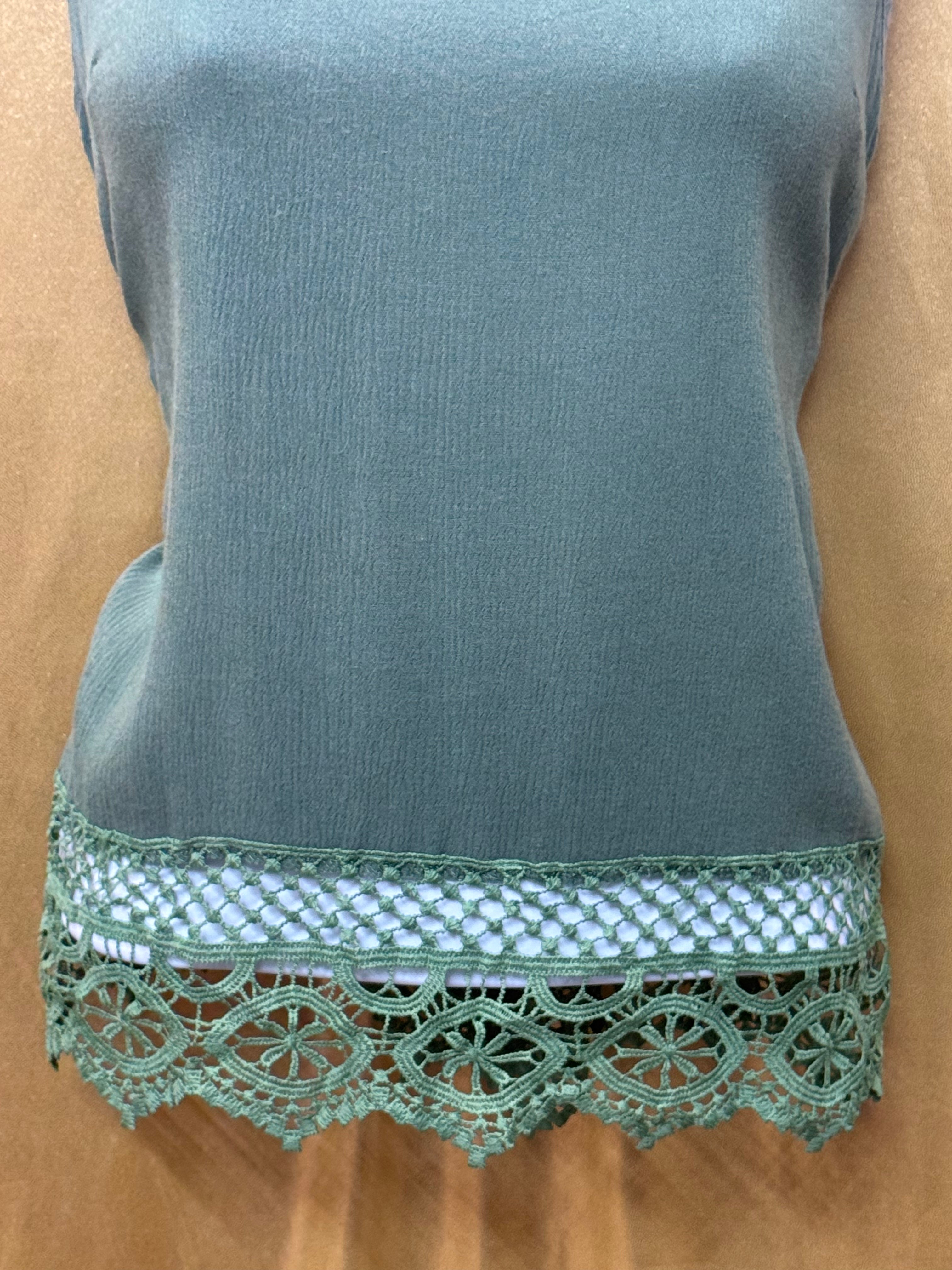 Alya Olive Green Crochet-Hem Tank Top (Size XS)