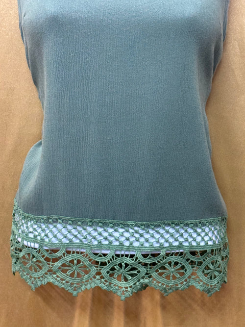 Alya Olive Green Crochet-Hem Tank Top (Size XS)