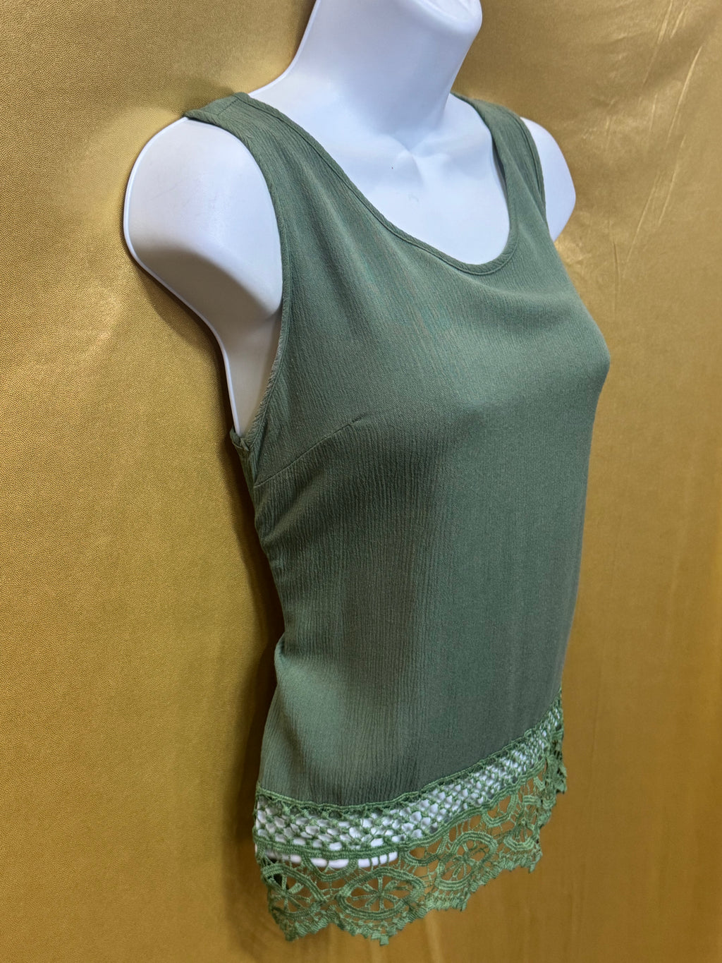 Alya Olive Green Crochet-Hem Tank Top (Size XS)