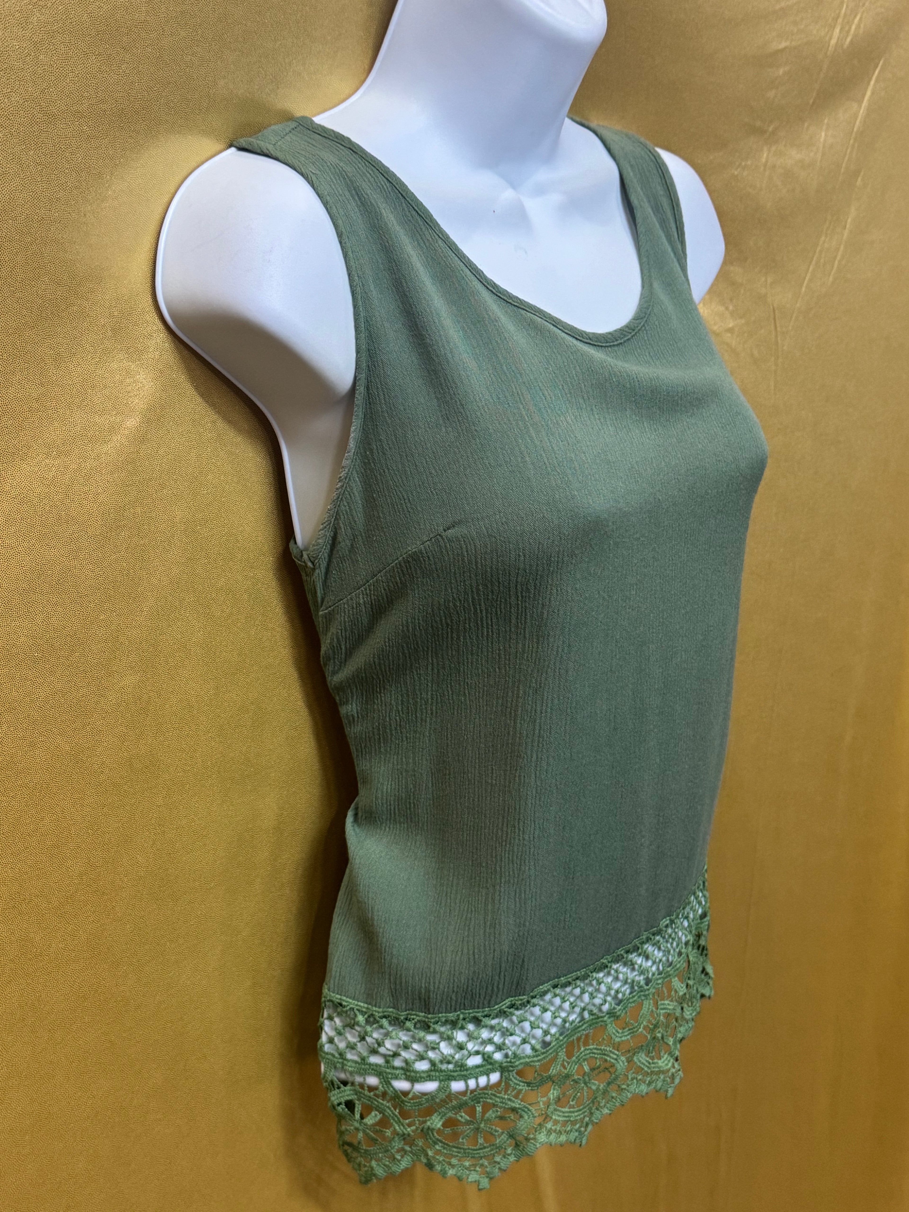 Alya Olive Green Crochet-Hem Tank Top (Size XS)