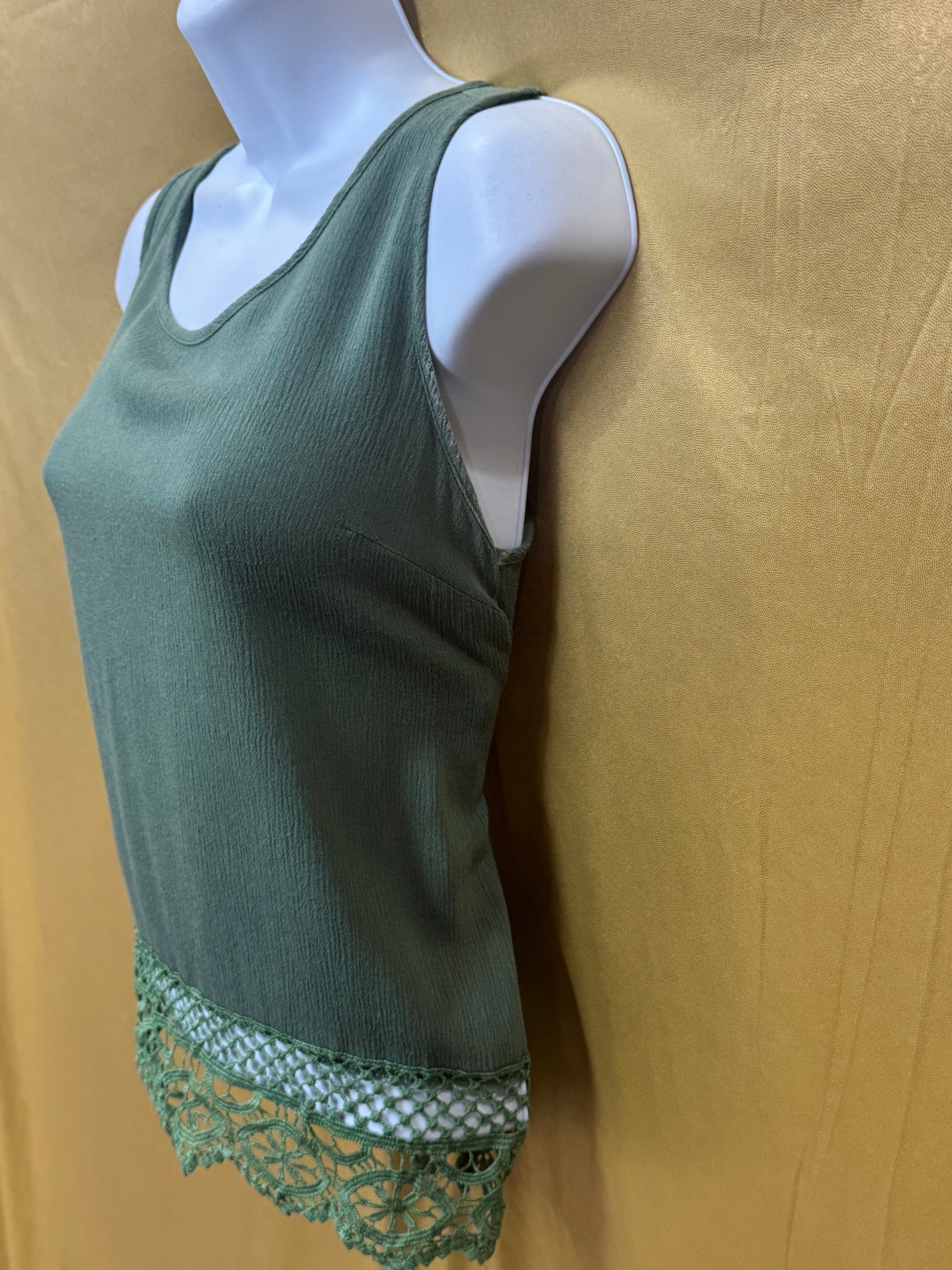 Alya Olive Green Crochet-Hem Tank Top (Size XS)