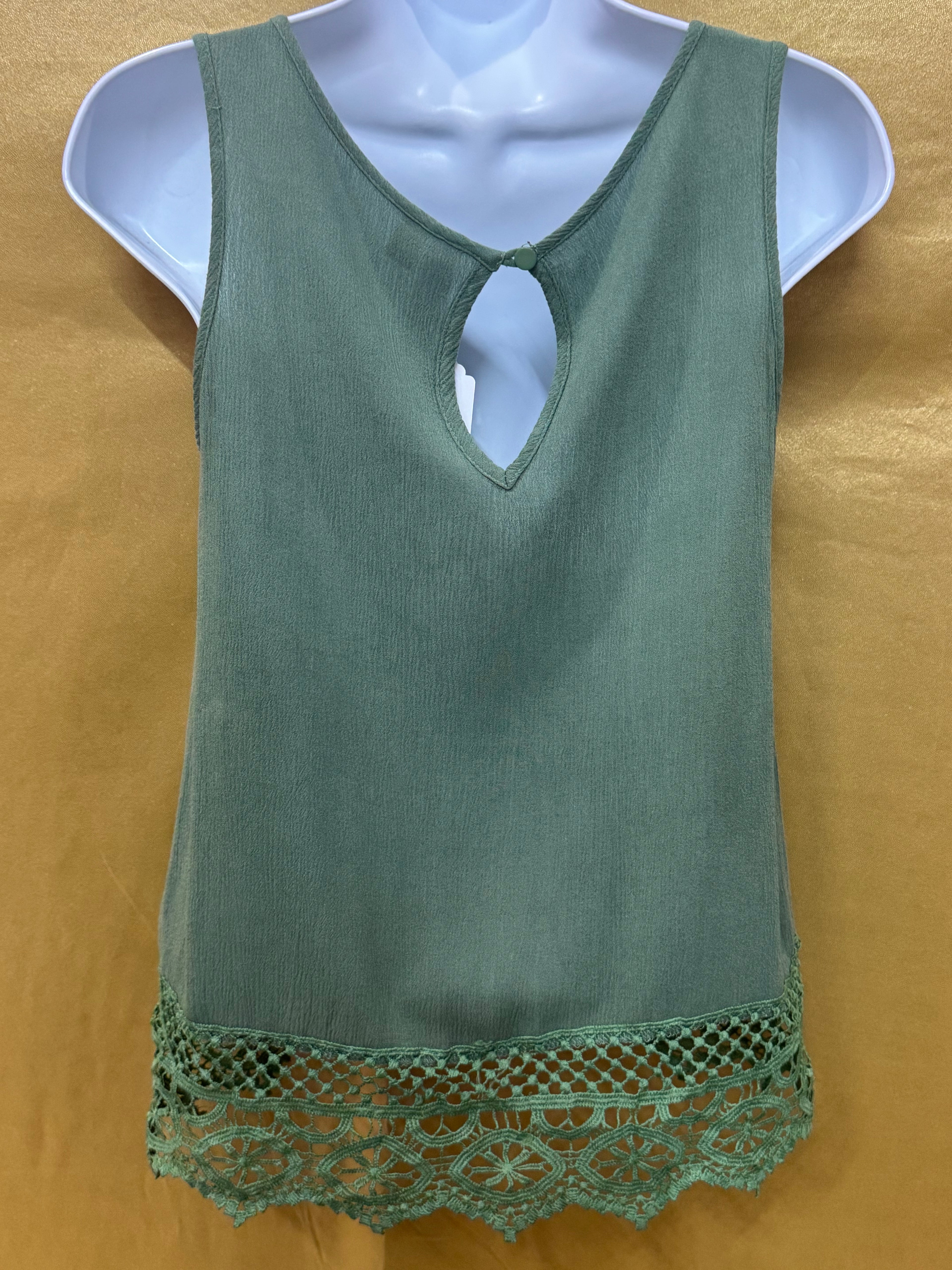 Alya Olive Green Crochet-Hem Tank Top (Size XS)