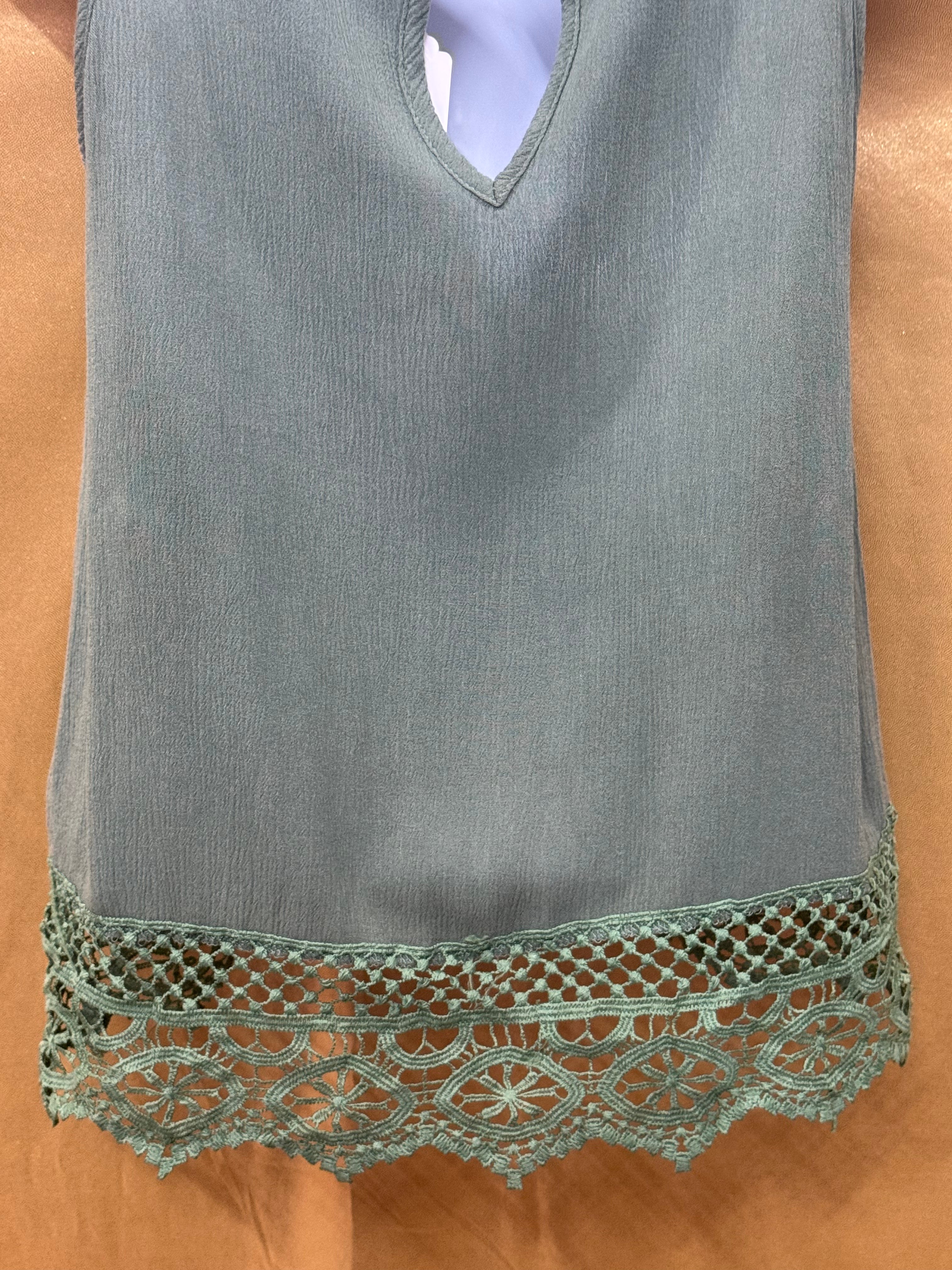 Alya Olive Green Crochet-Hem Tank Top (Size XS)