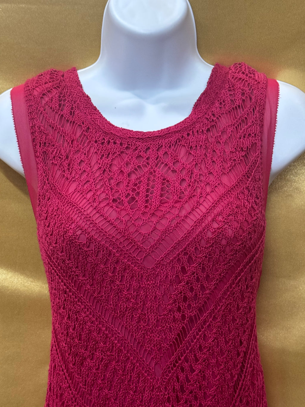 Lucky Brand Magenta Crochet Knit Sleeveless Top - Size XS