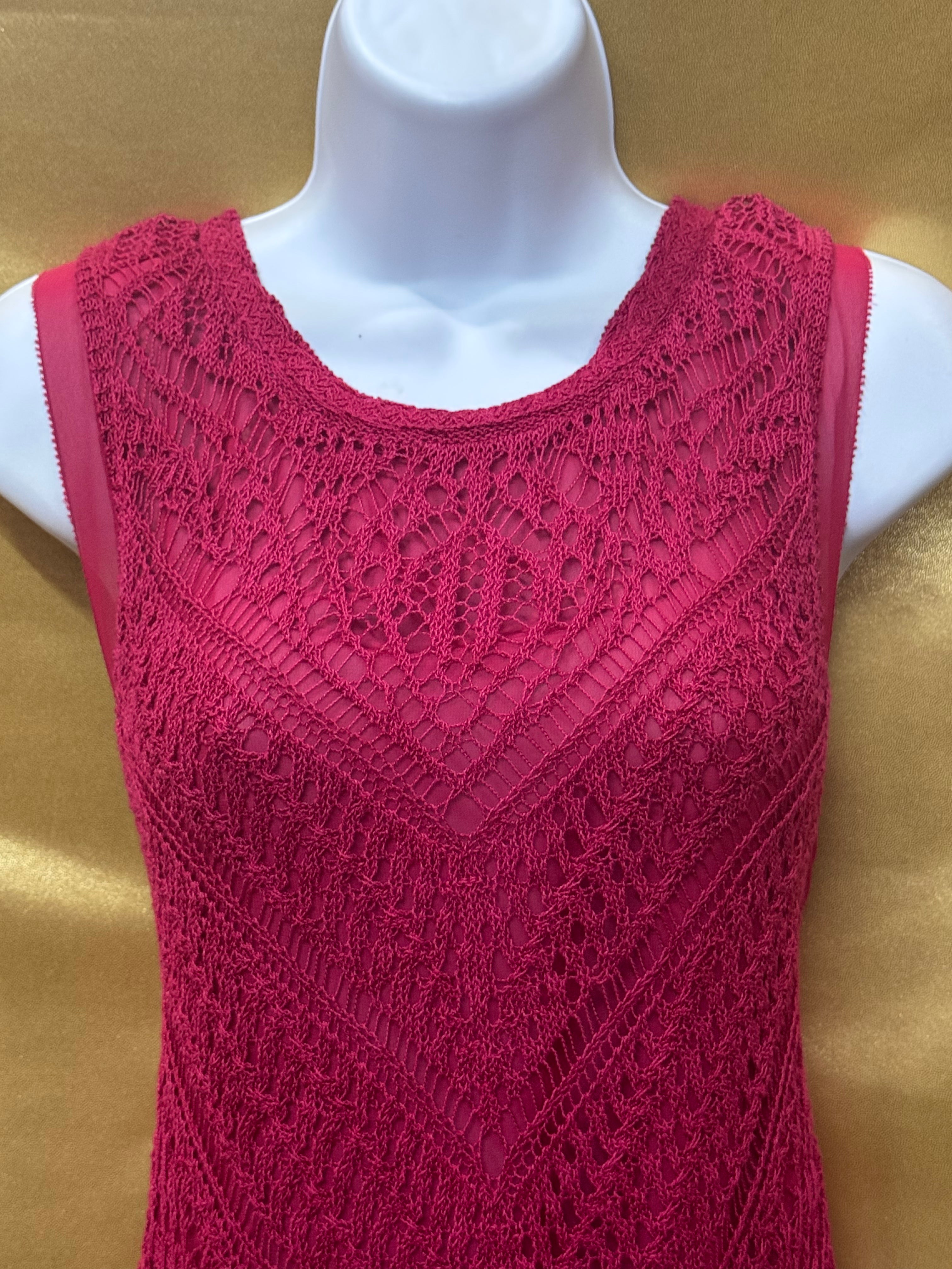 Lucky Brand Magenta Crochet Knit Sleeveless Top - Size XS
