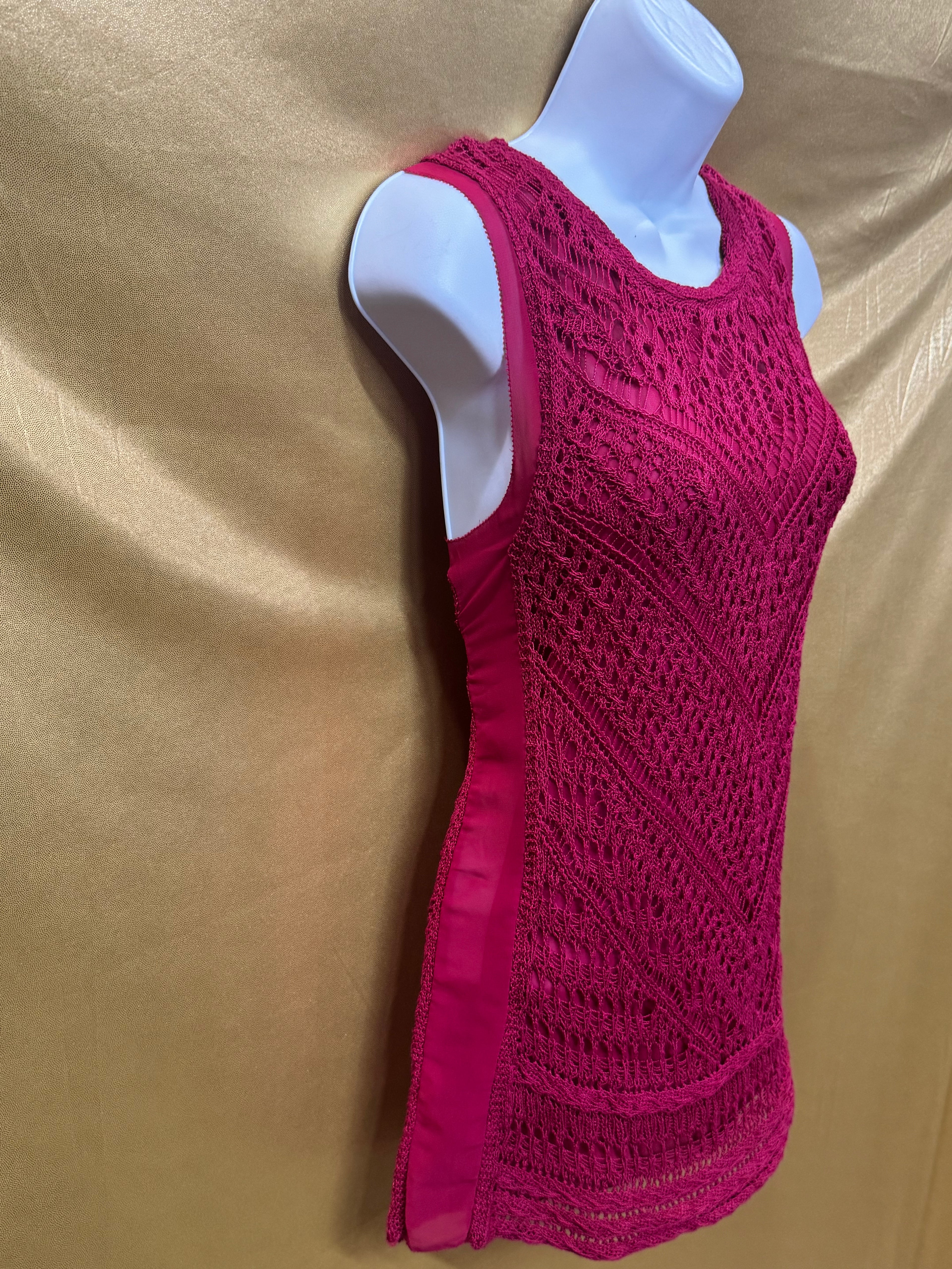 Lucky Brand Magenta Crochet Knit Sleeveless Top - Size XS