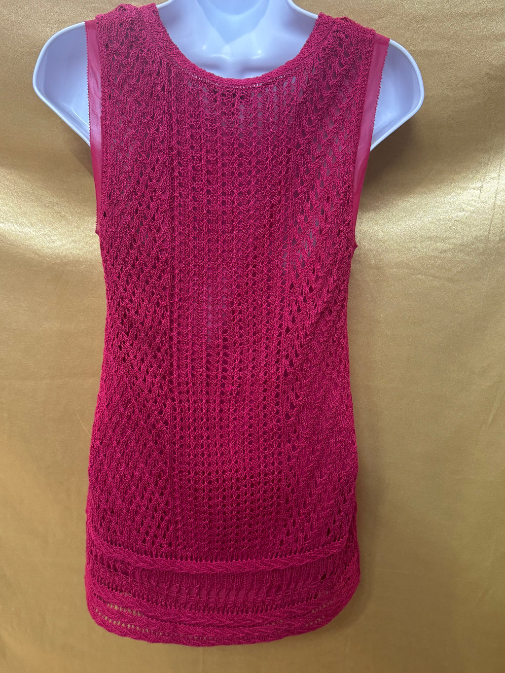 Lucky Brand Magenta Crochet Knit Sleeveless Top - Size XS