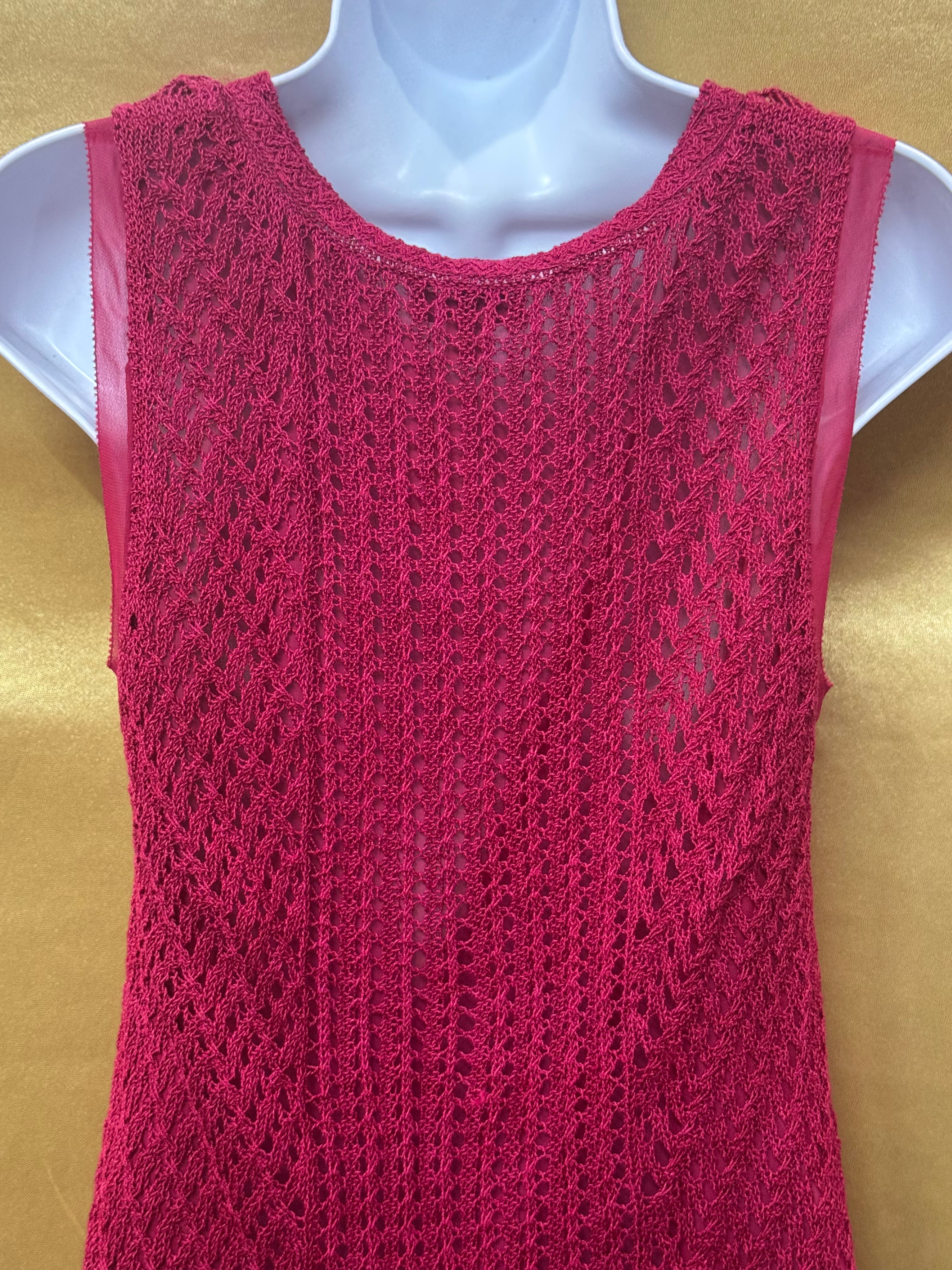 Lucky Brand Magenta Crochet Knit Sleeveless Top - Size XS