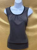 Banana Republic Gray Sleeveless Blouse with Black Trim & Pleated Neckline - Size XS