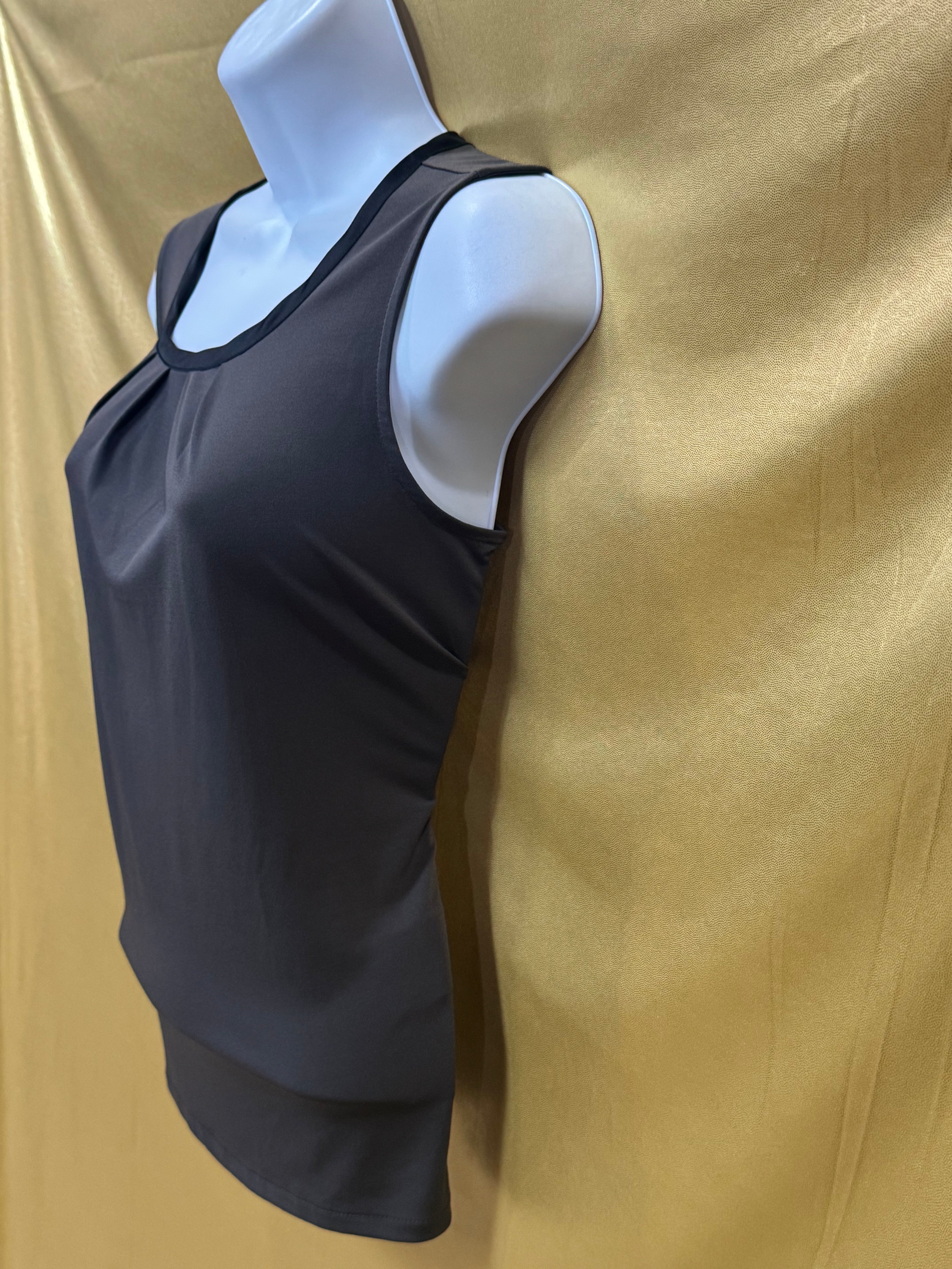 Banana Republic Gray Sleeveless Blouse with Black Trim & Pleated Neckline - Size XS