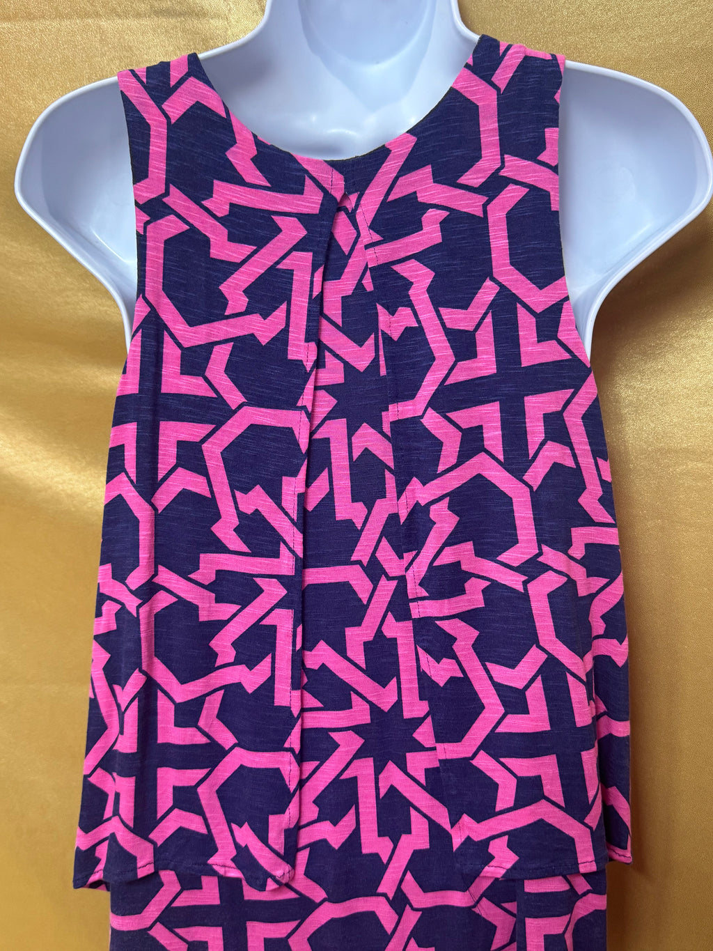 Tori Richard Pink & Navy Geometric Sleeveless V-Neck Top - Size XS