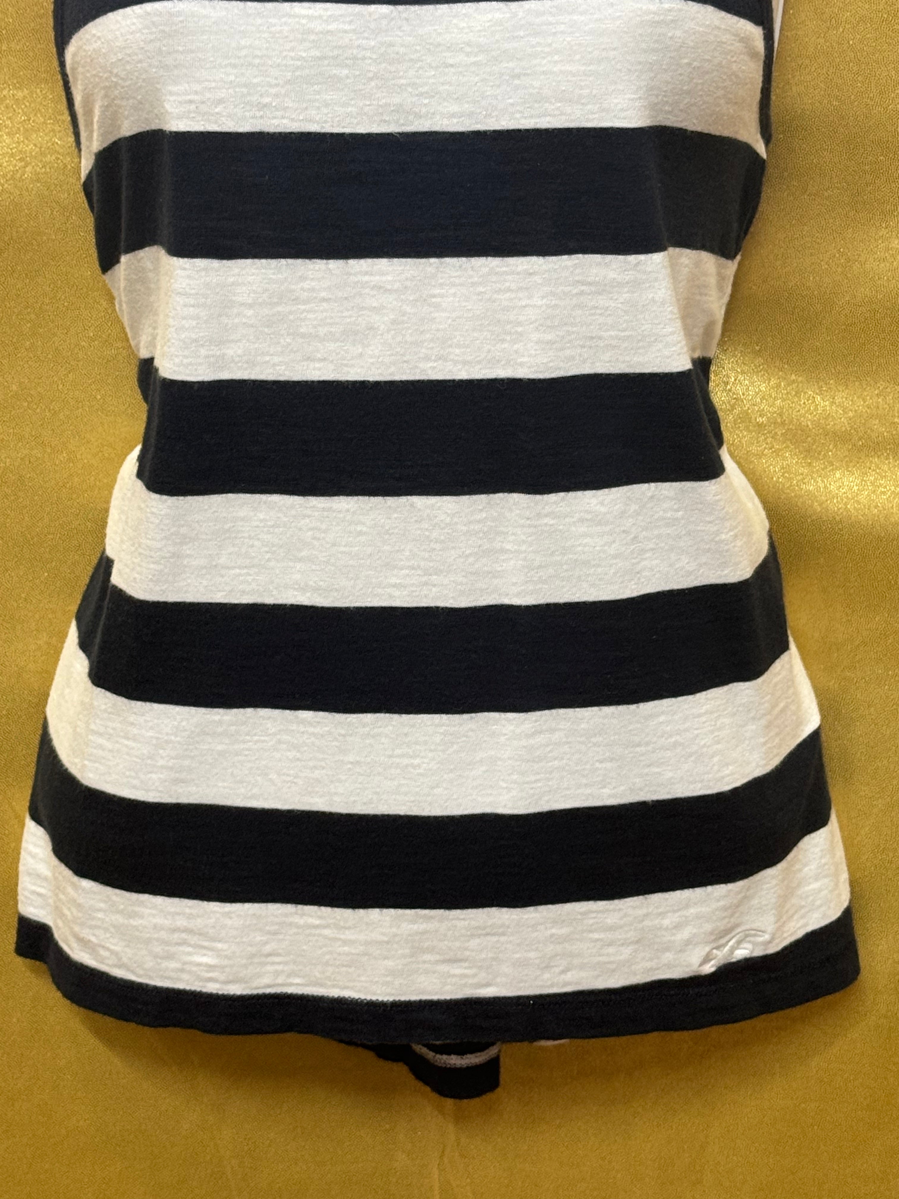Hollister Striped Beaded Floral Tank Top High Low High-Neck Racerback Knit XS