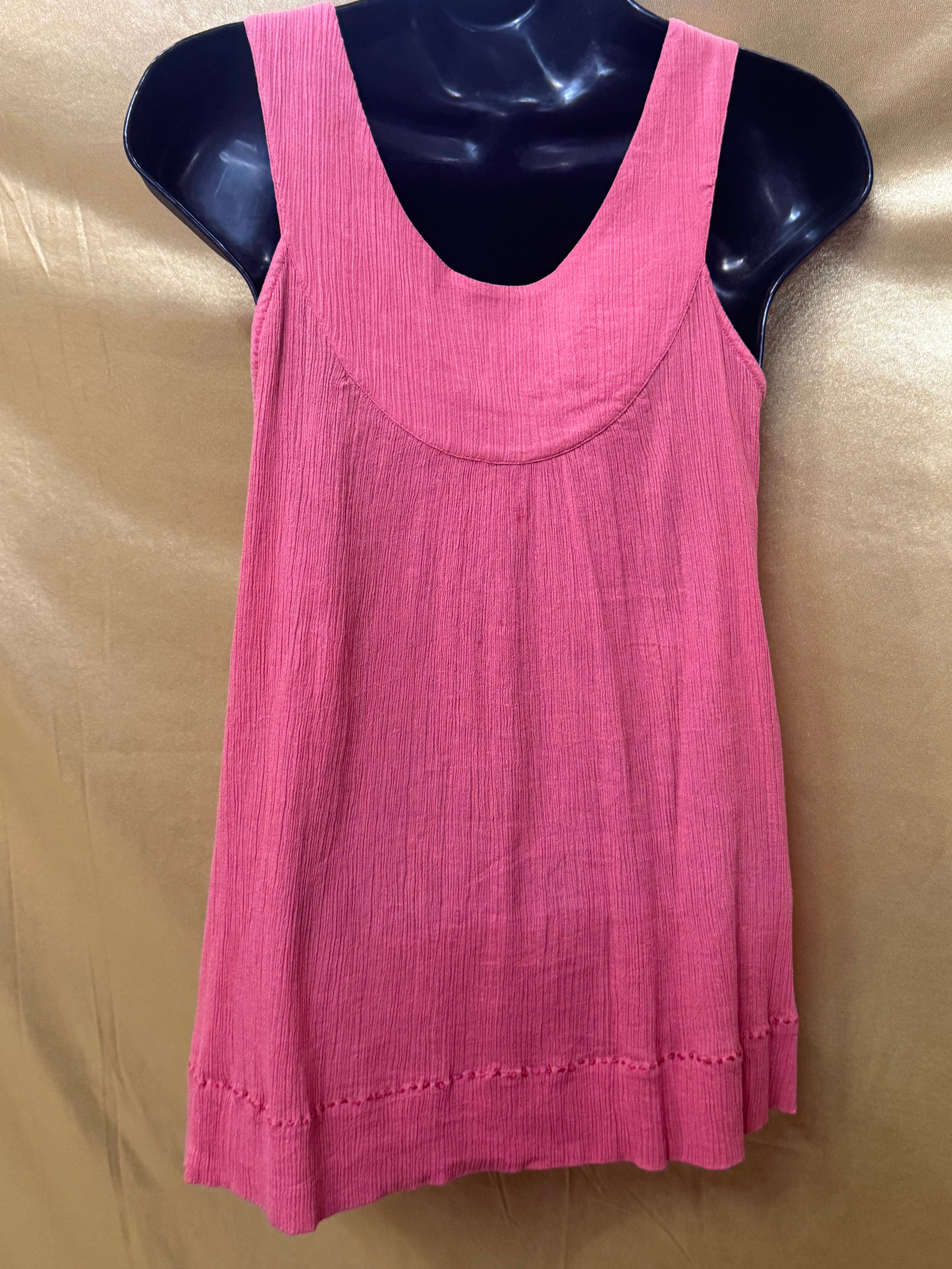 Saivana Pink Gauze Tank Top Boho Beaded Embellished Neckline Size XS 100% Cotton