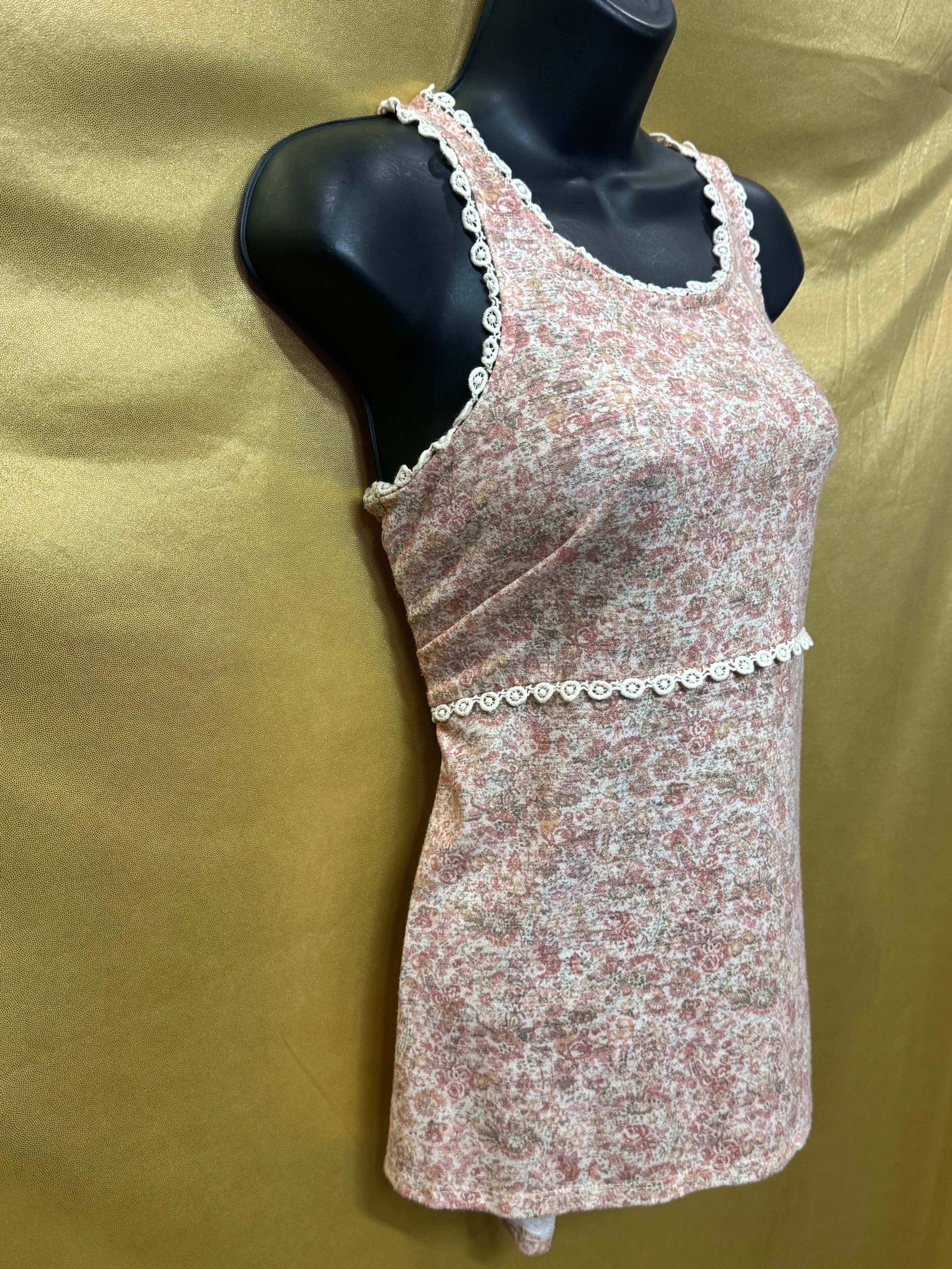 LC Lauren Conrad Floral Eyelet Tank Top Size XS Pink