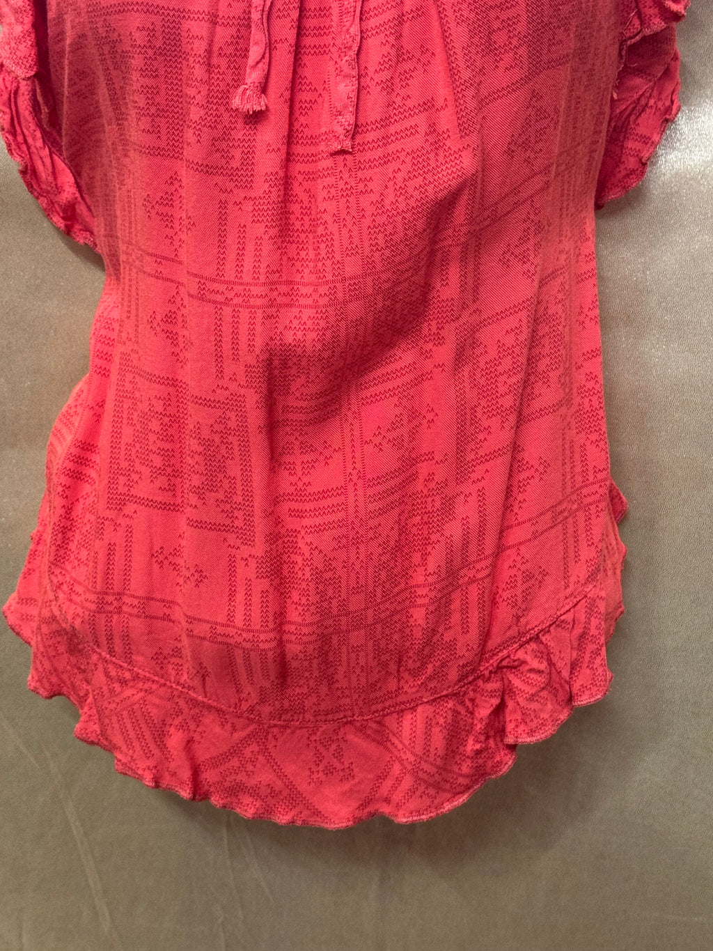 OHMG Boho Geometric Print Flutter Sleeve Blouse - Orange, Size XS