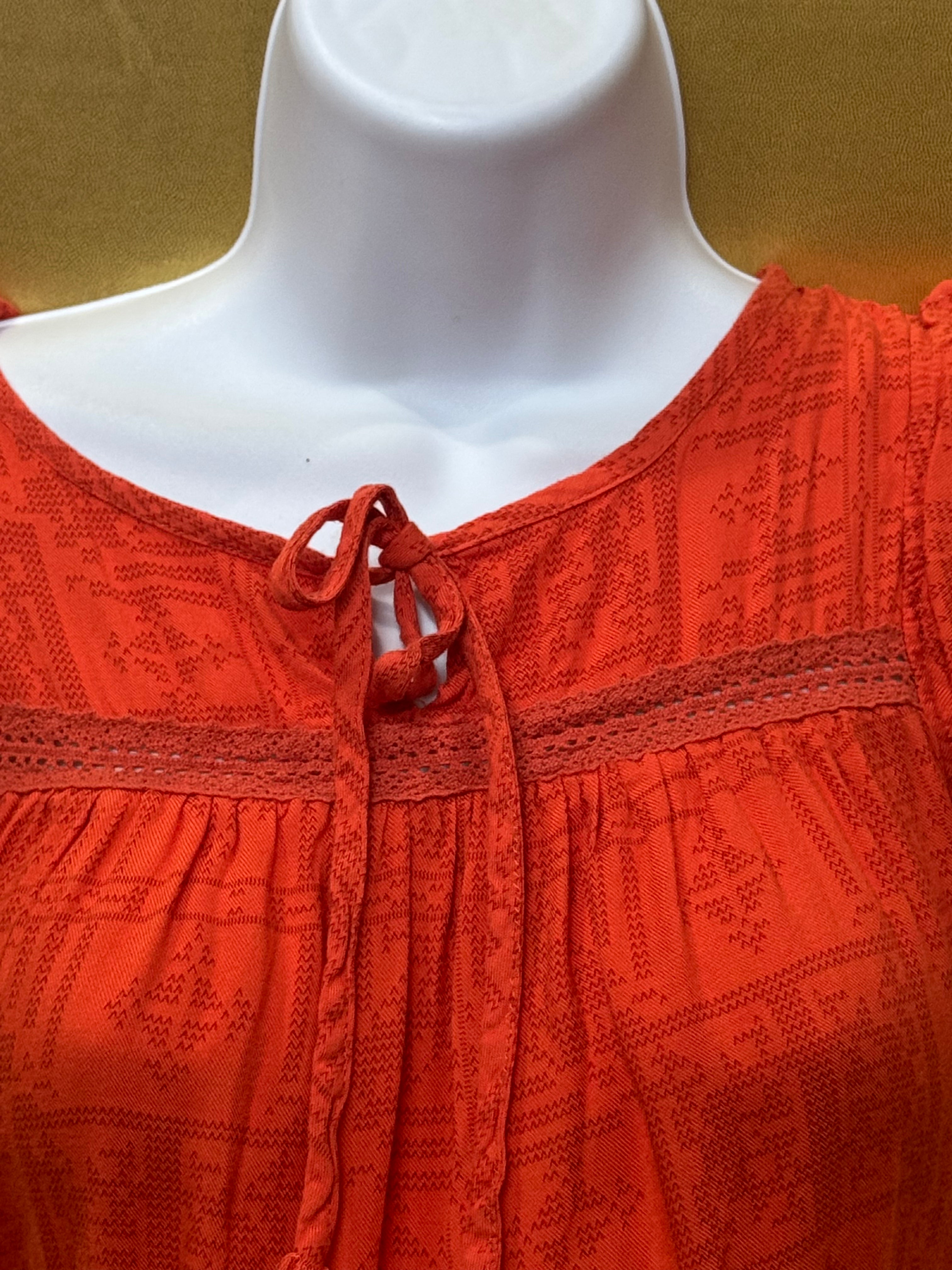 OHMG Boho Geometric Print Flutter Sleeve Blouse - Orange, Size XS