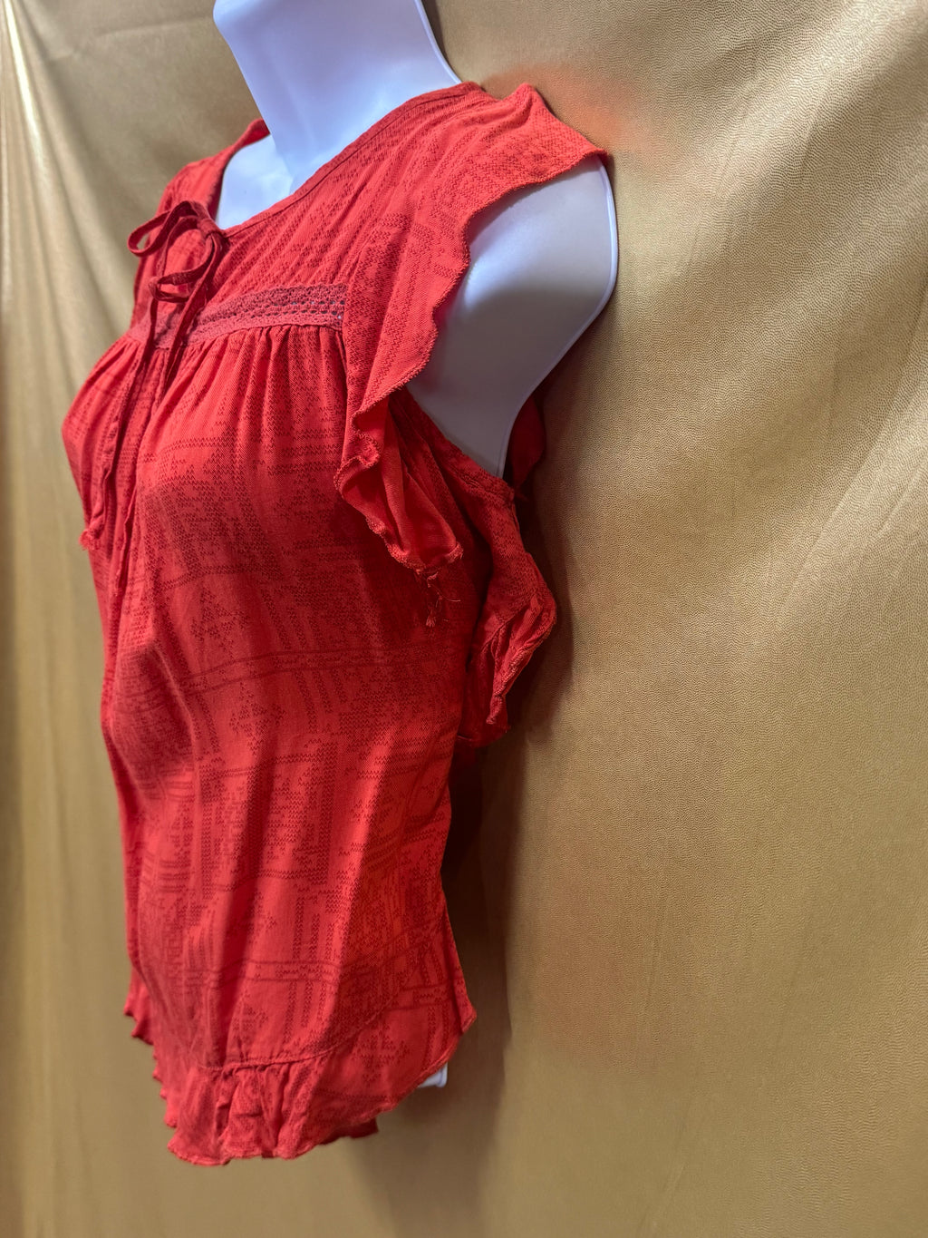 OHMG Boho Geometric Print Flutter Sleeve Blouse - Orange, Size XS