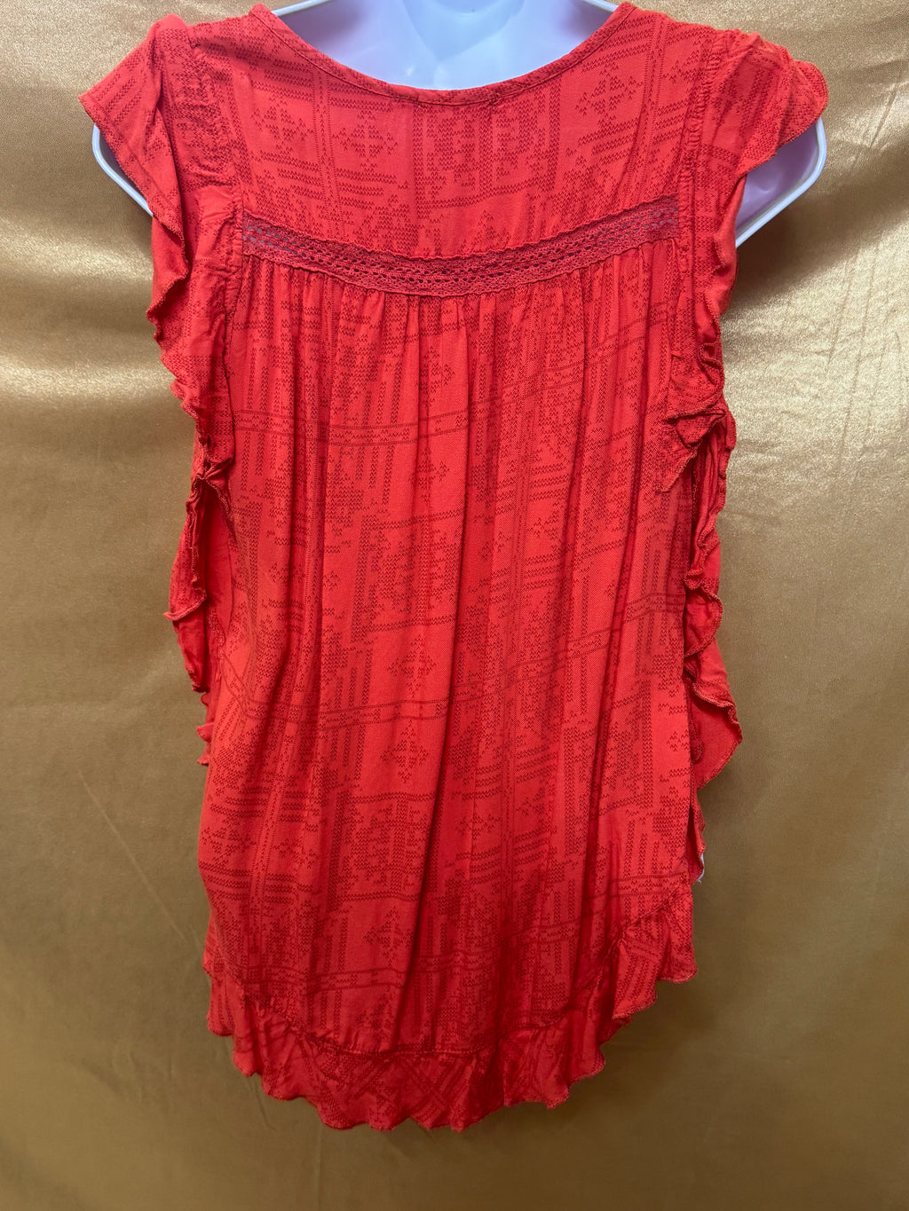 OHMG Boho Geometric Print Flutter Sleeve Blouse - Orange, Size XS
