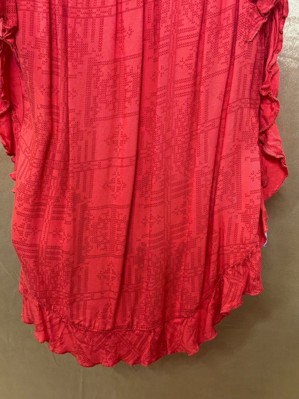 OHMG Boho Geometric Print Flutter Sleeve Blouse - Orange, Size XS