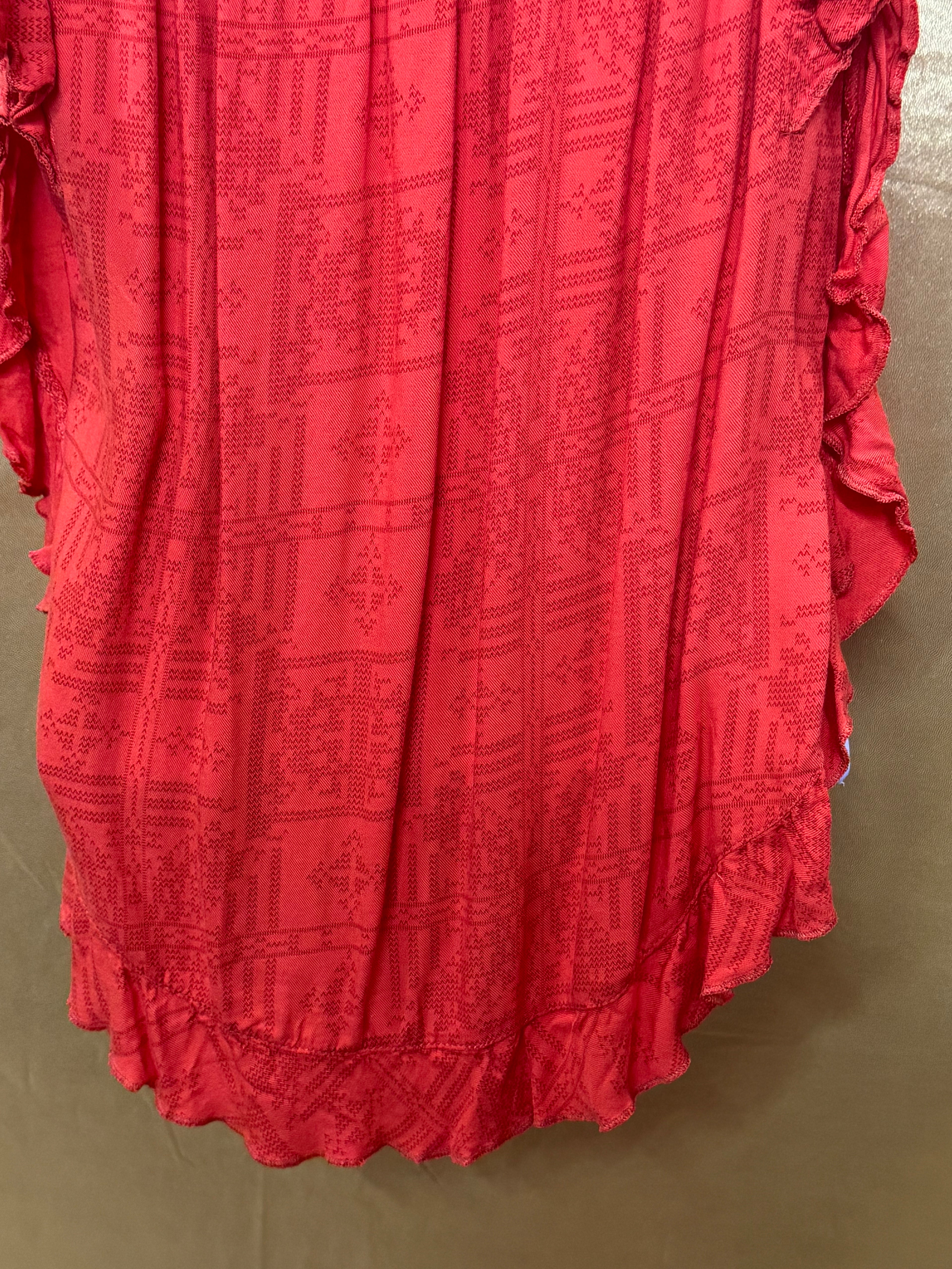 OHMG Boho Geometric Print Flutter Sleeve Blouse - Orange, Size XS