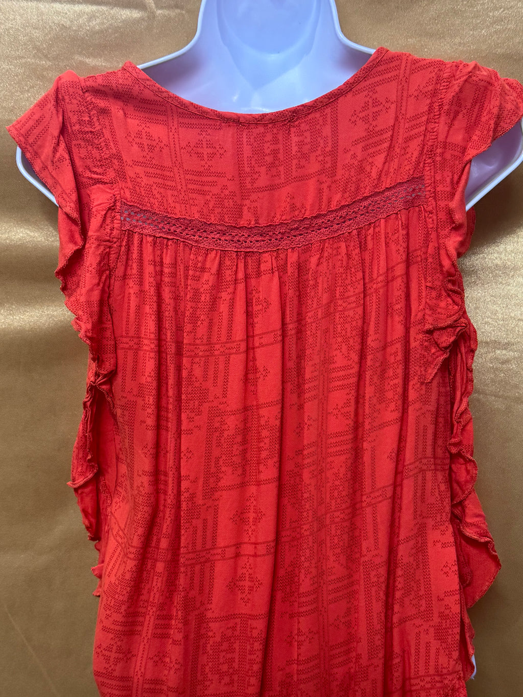OHMG Boho Geometric Print Flutter Sleeve Blouse - Orange, Size XS