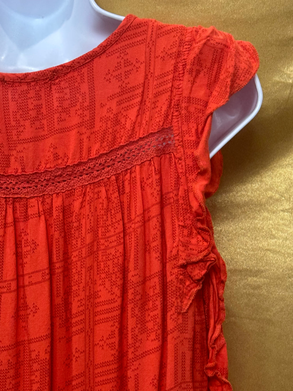 OHMG Boho Geometric Print Flutter Sleeve Blouse - Orange, Size XS
