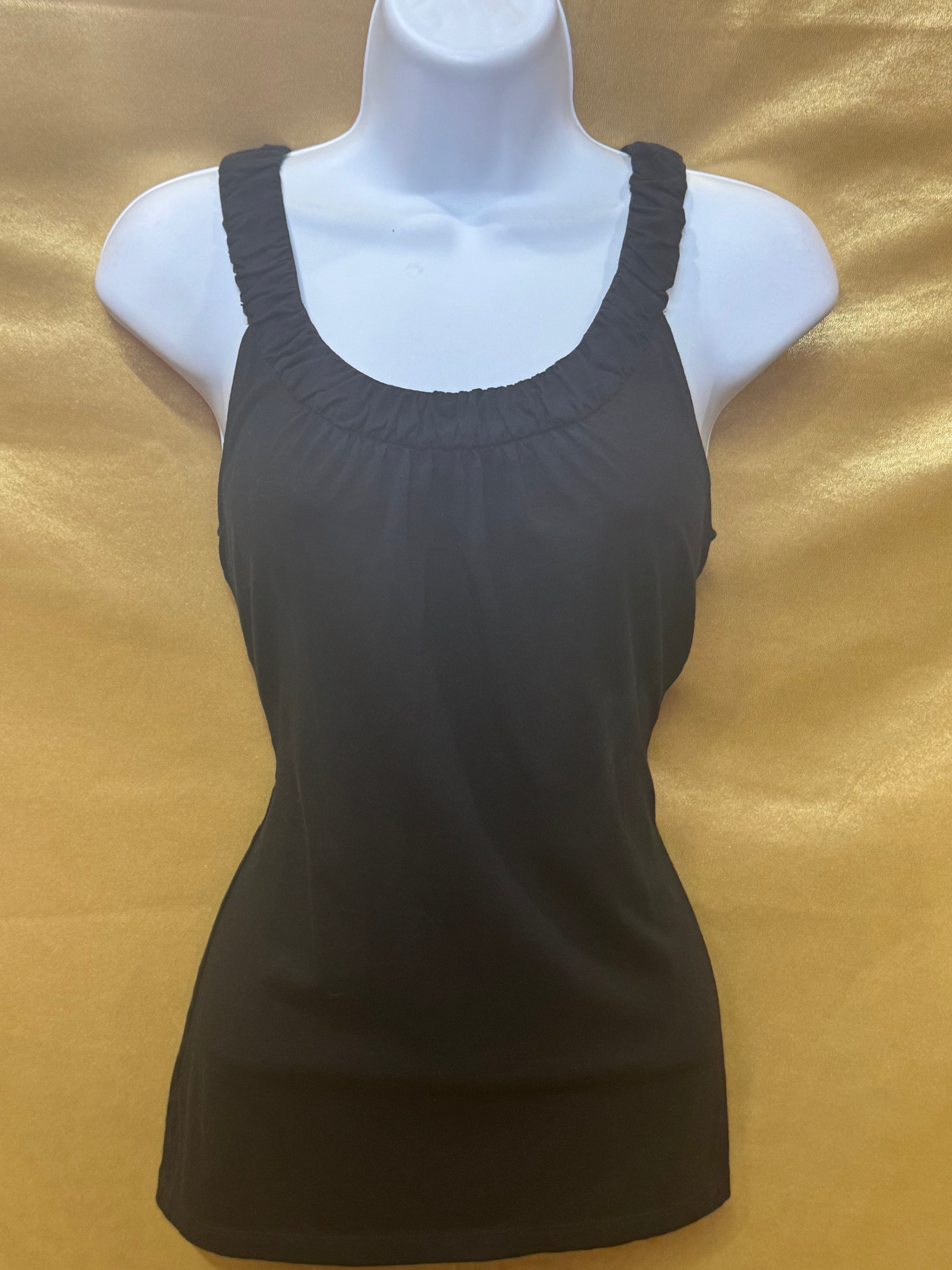 Ann Taylor Black Ruched Scoop Neck Racerback Tank Top Size XS