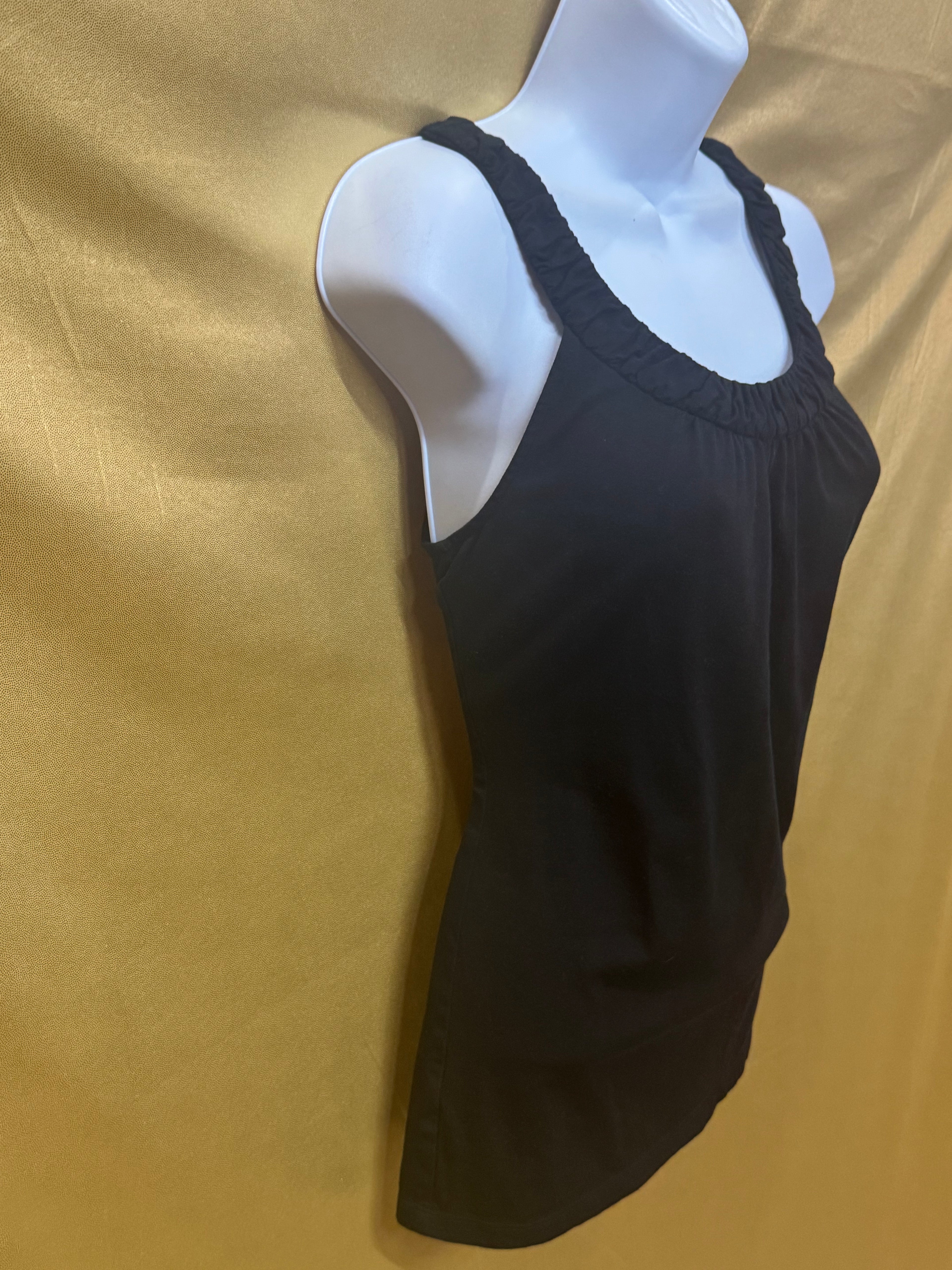 Ann Taylor Black Ruched Scoop Neck Racerback Tank Top Size XS