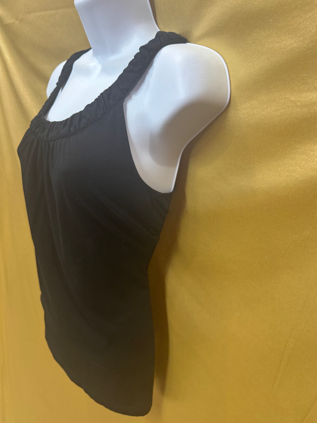 Ann Taylor Black Ruched Scoop Neck Racerback Tank Top Size XS
