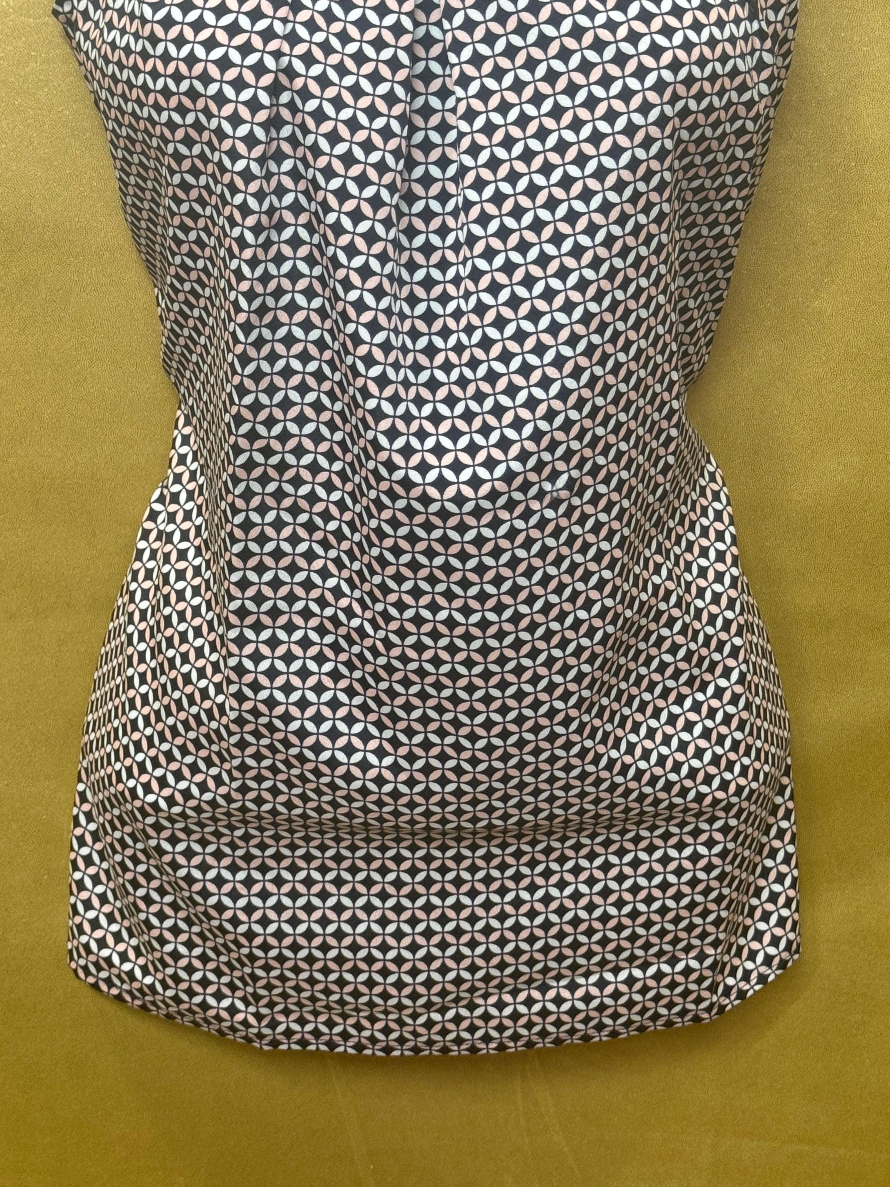 Merona Geometric Pleated Sleeveless Blouse Top Black Pink White Size XS
