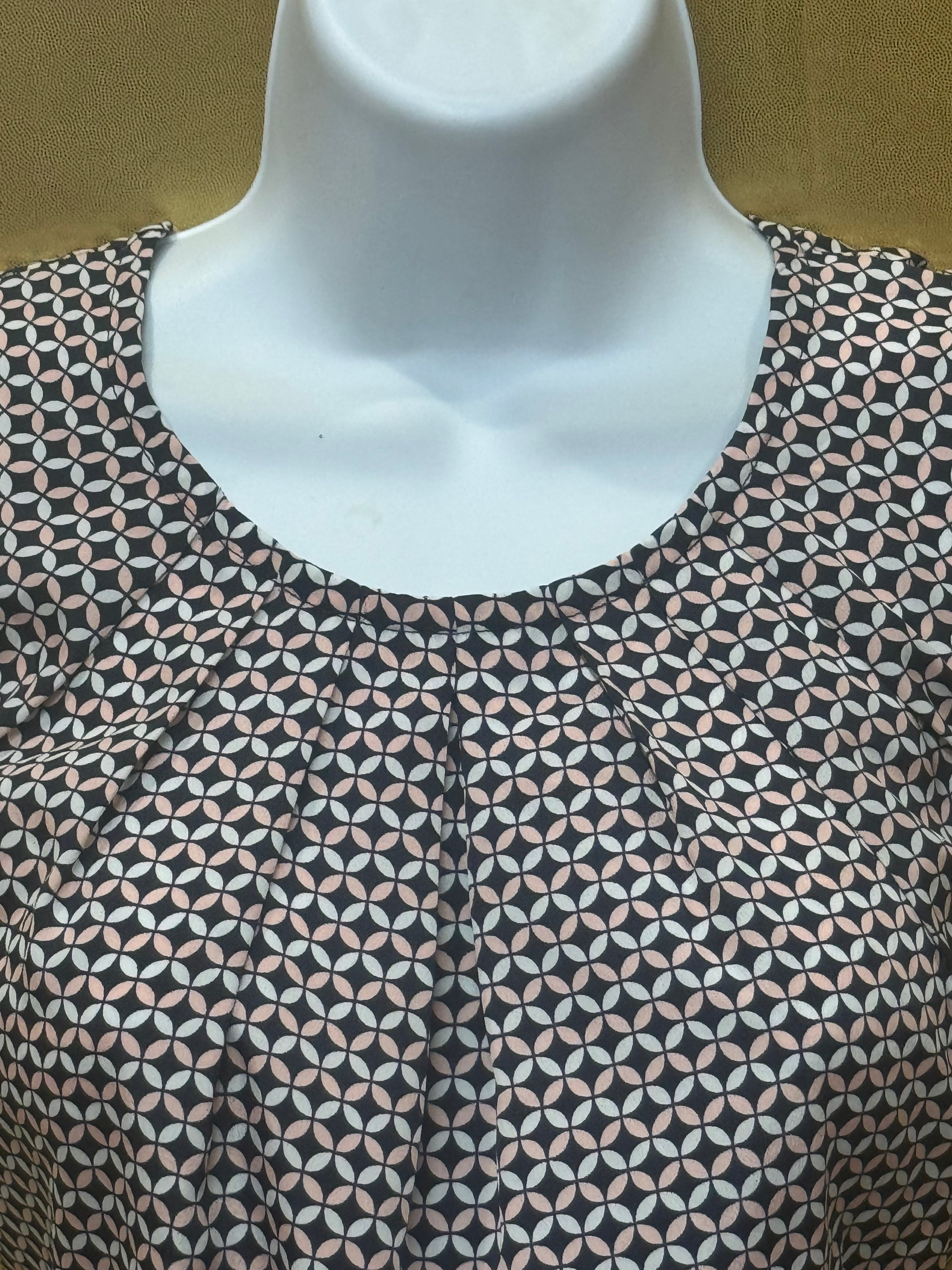 Merona Geometric Pleated Sleeveless Blouse Top Black Pink White Size XS