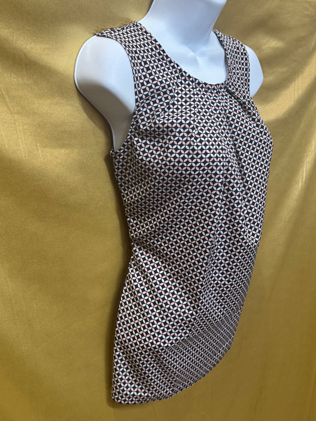 Merona Geometric Pleated Sleeveless Blouse Top Black Pink White Size XS