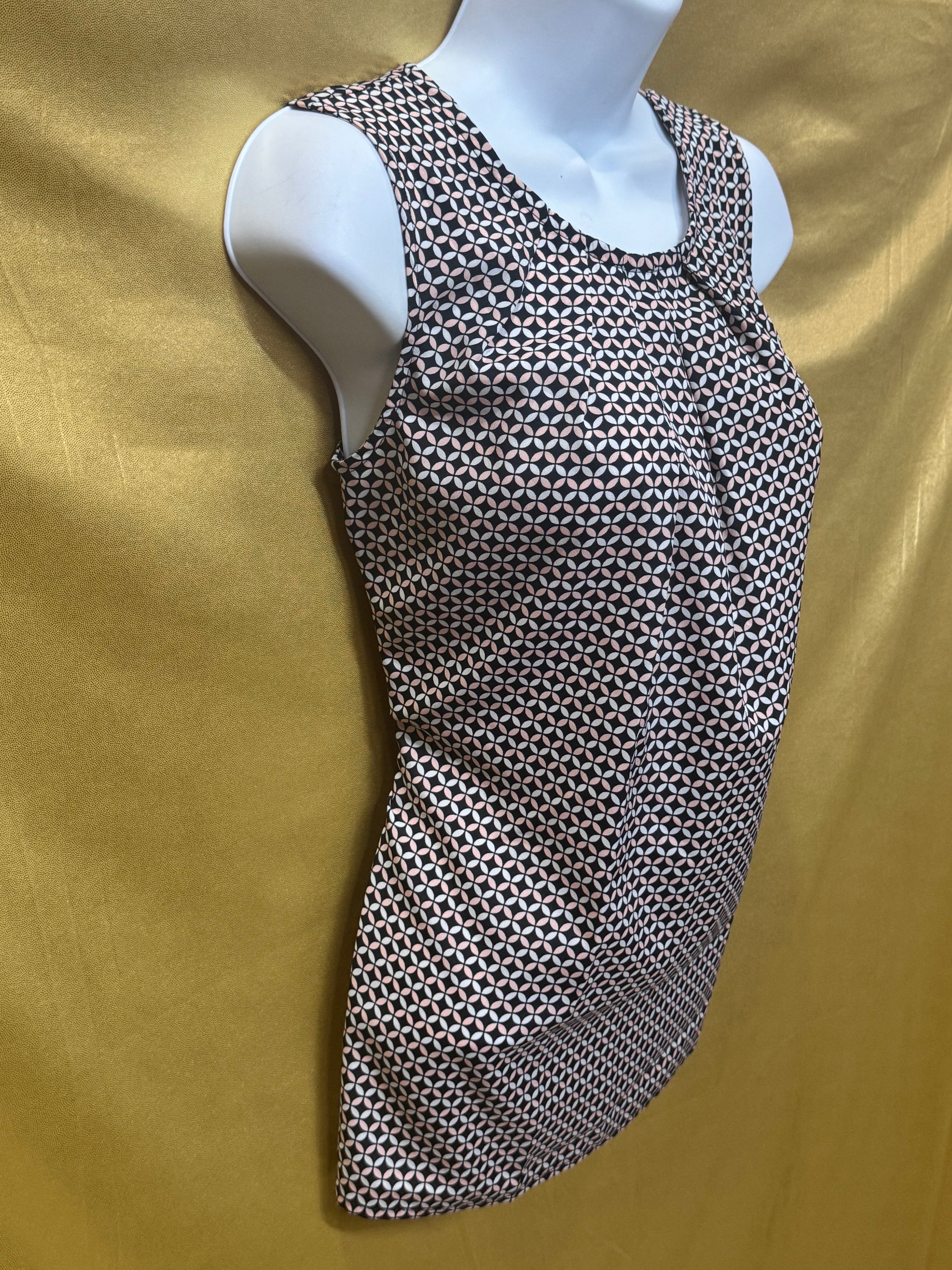 Merona Geometric Pleated Sleeveless Blouse Top Black Pink White Size XS
