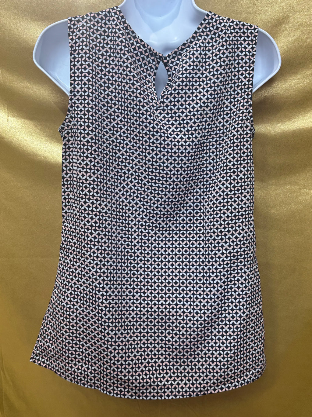 Merona Geometric Pleated Sleeveless Blouse Top Black Pink White Size XS