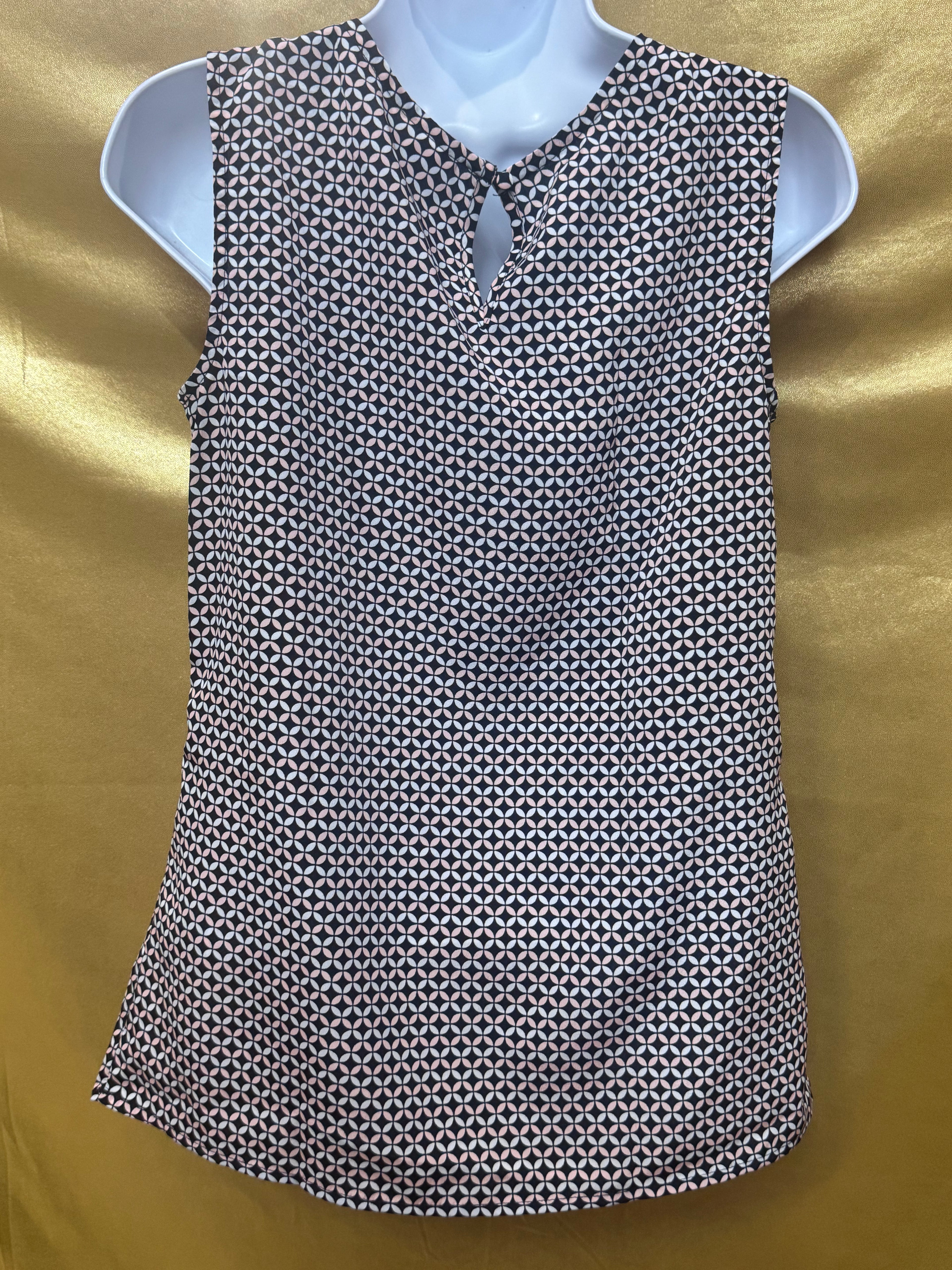 Merona Geometric Pleated Sleeveless Blouse Top Black Pink White Size XS