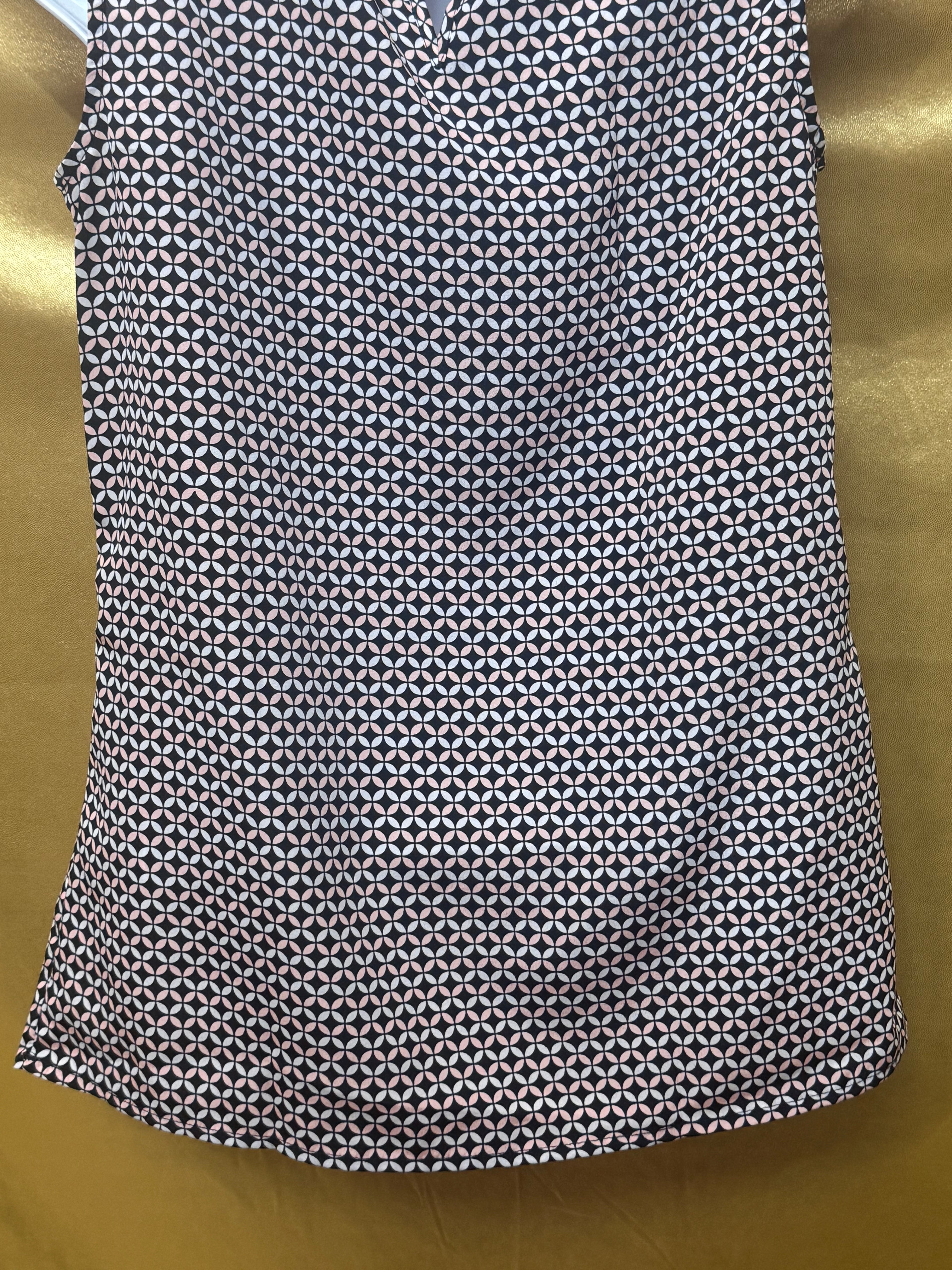 Merona Geometric Pleated Sleeveless Blouse Top Black Pink White Size XS
