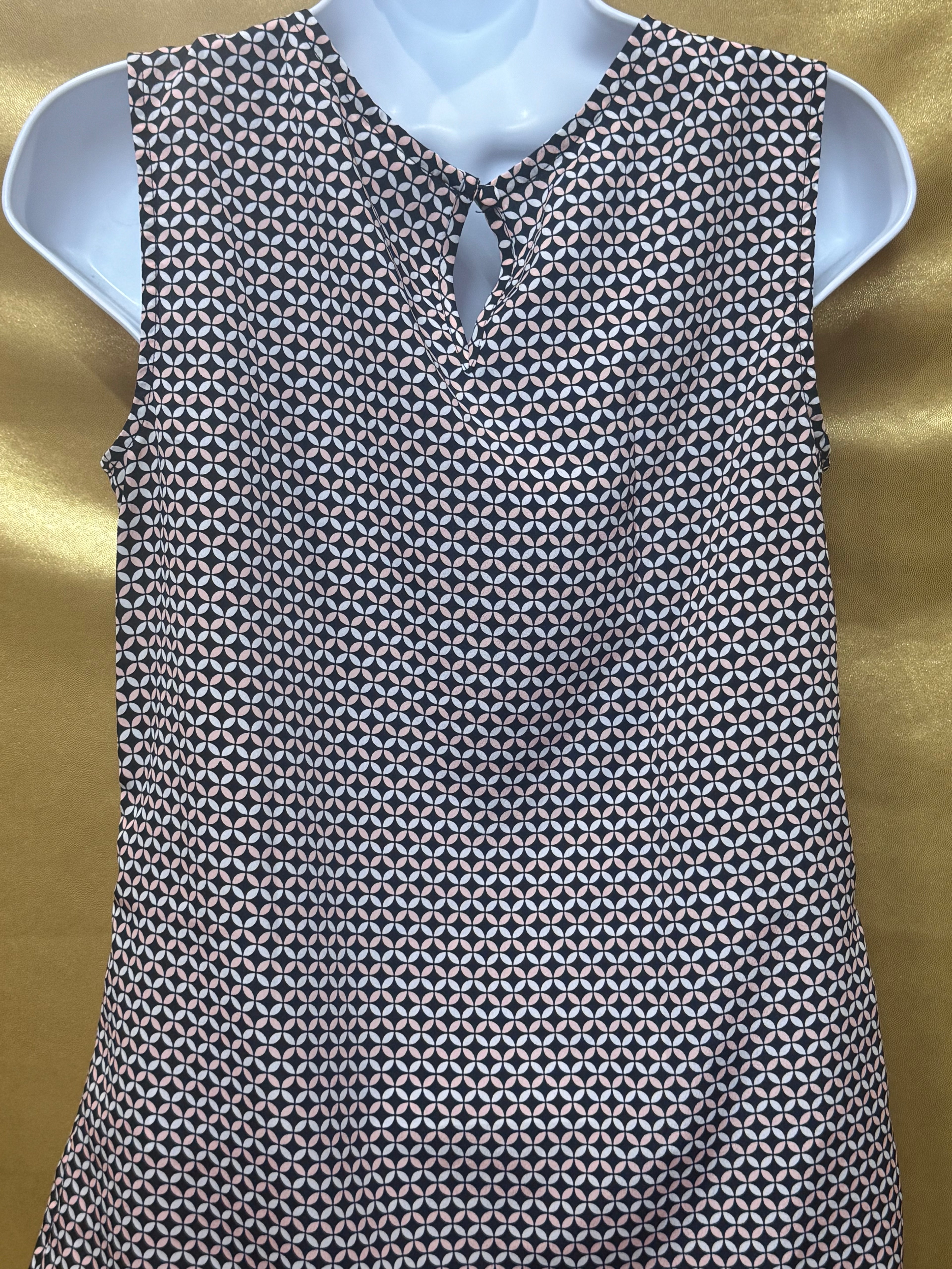 Merona Geometric Pleated Sleeveless Blouse Top Black Pink White Size XS