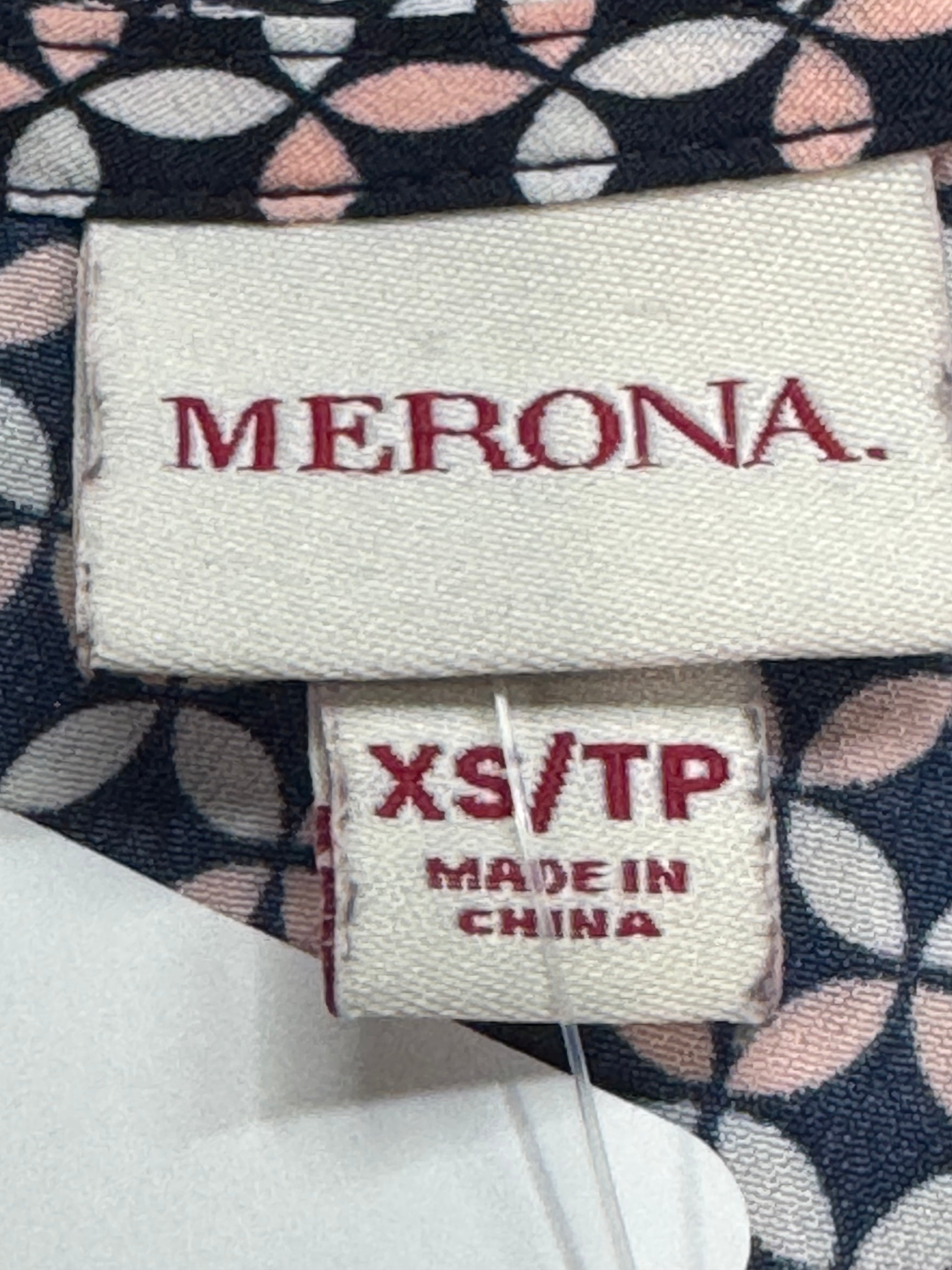 Merona Geometric Pleated Sleeveless Blouse Top Black Pink White Size XS