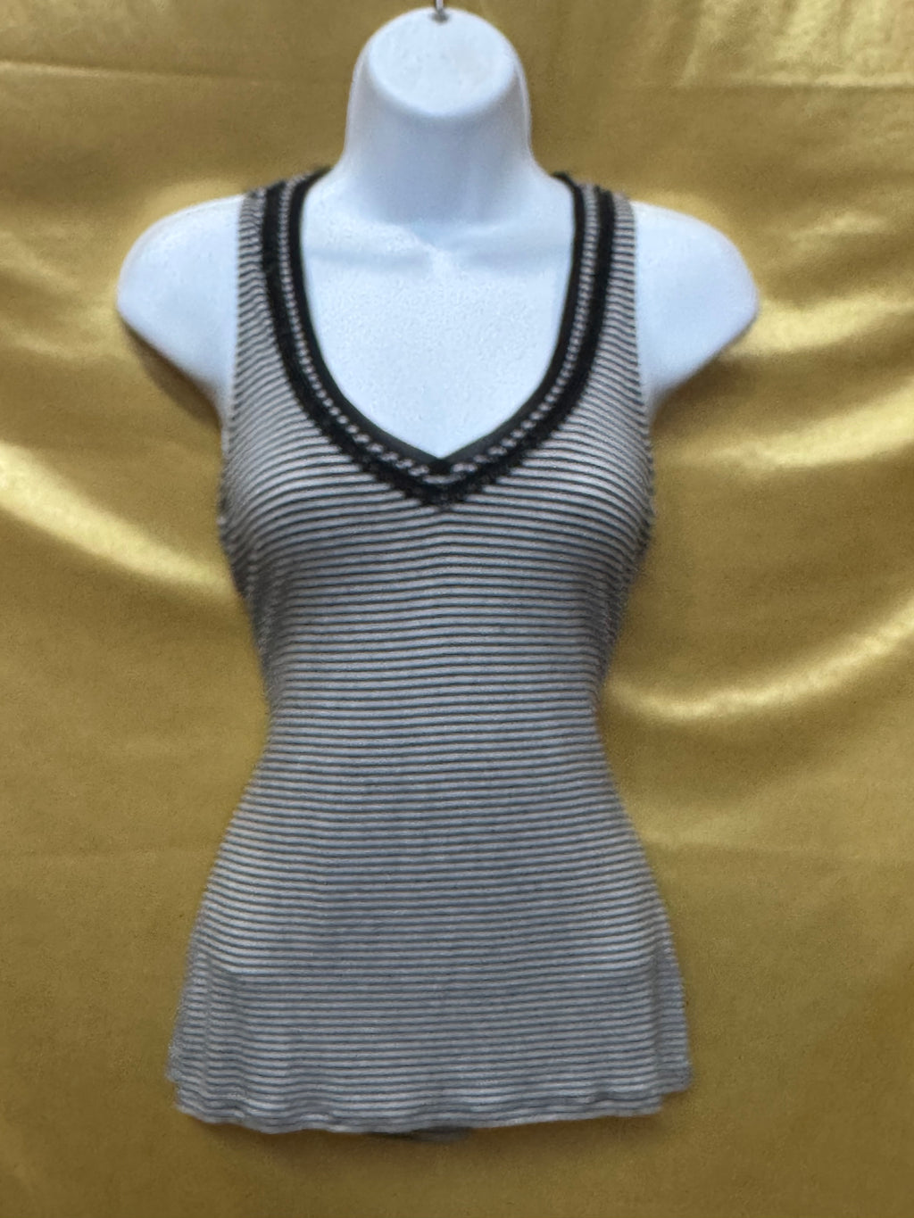 White House Black Market Beaded V-Neck Striped Tank Top - Size XS